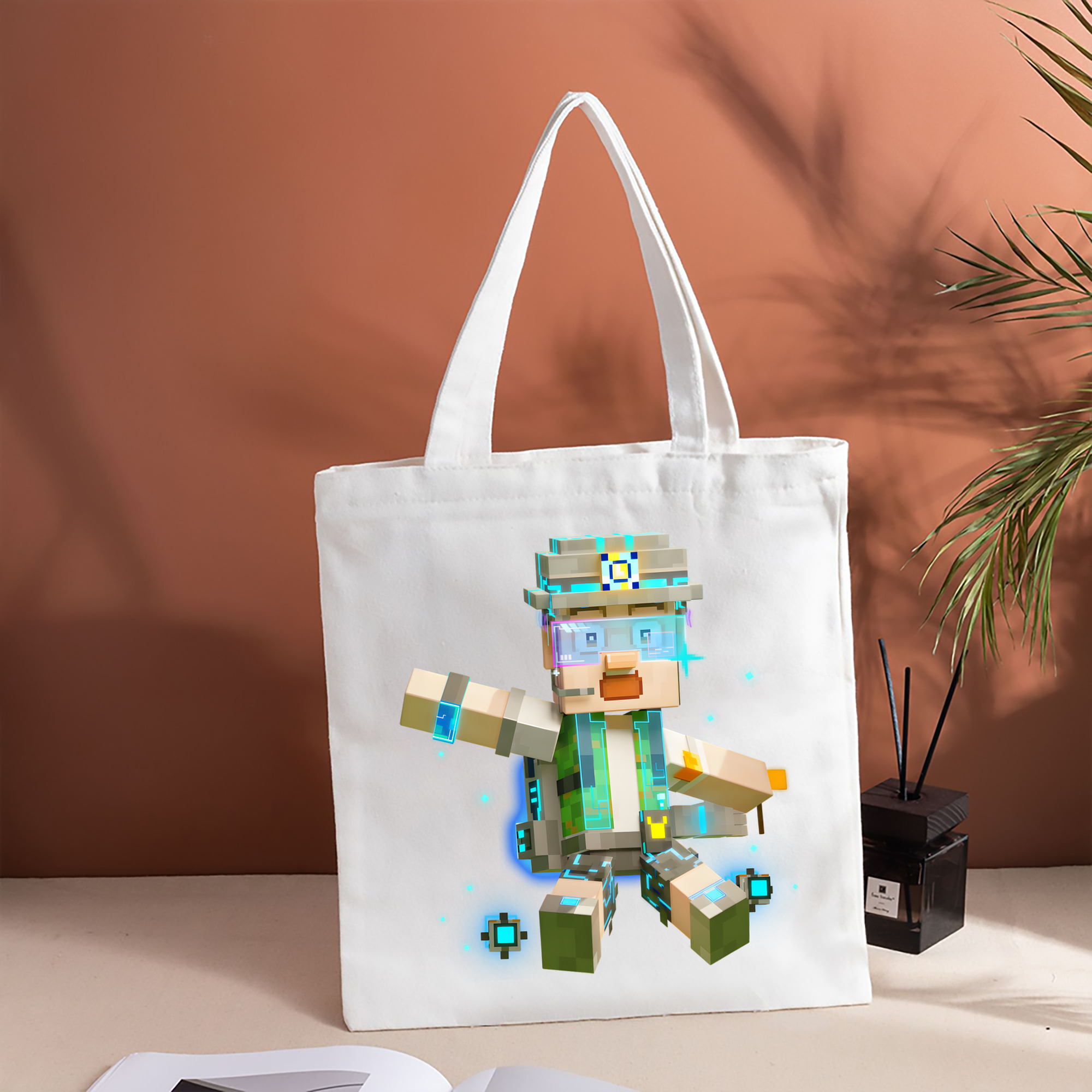 マインクラフト ブロックの世界 Minecraft MC Block world 縦型キャンバス生地手提げバッグ　トートバッグ