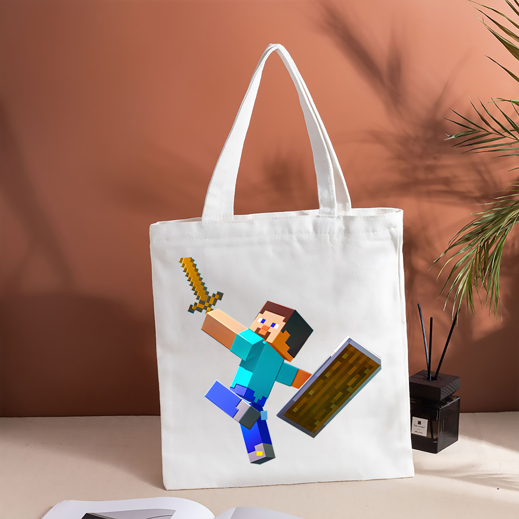 マインクラフト ブロックの世界 Minecraft MC Block world 縦型キャンバス生地手提げバッグ　トートバッグ