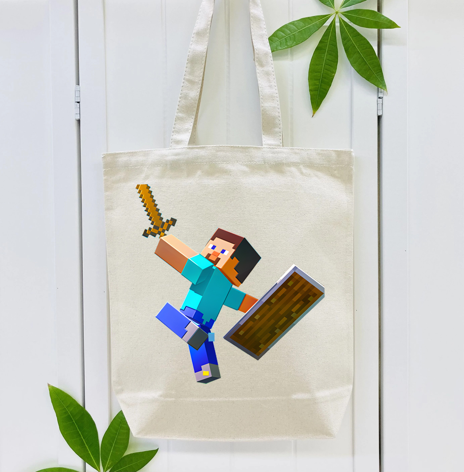 マインクラフト ブロックの世界 Minecraft MC Block world 縦型キャンバス生地手提げバッグ　トートバッグ