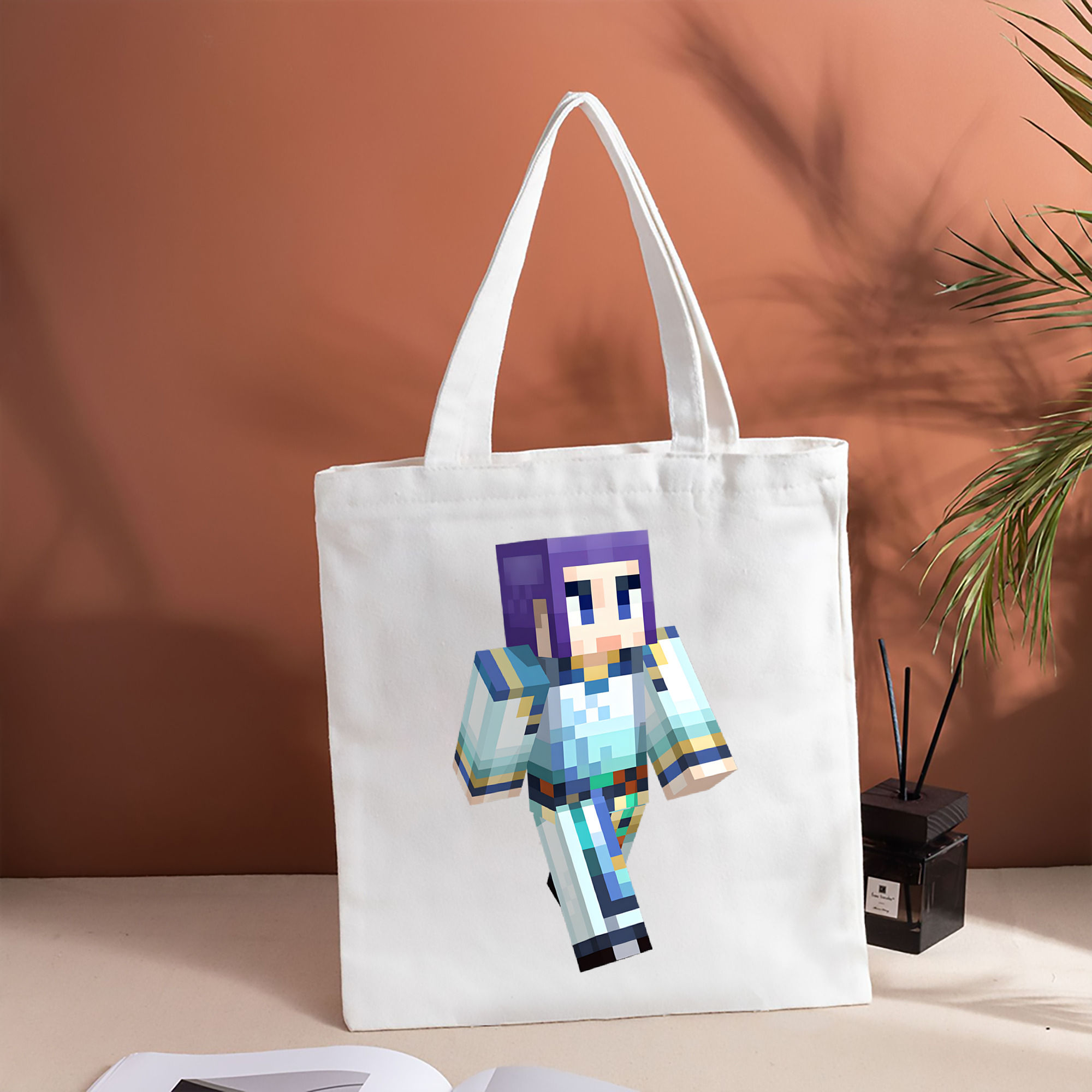 マインクラフト ブロックの世界 Minecraft MC Block world 縦型キャンバス生地手提げバッグ　トートバッグ