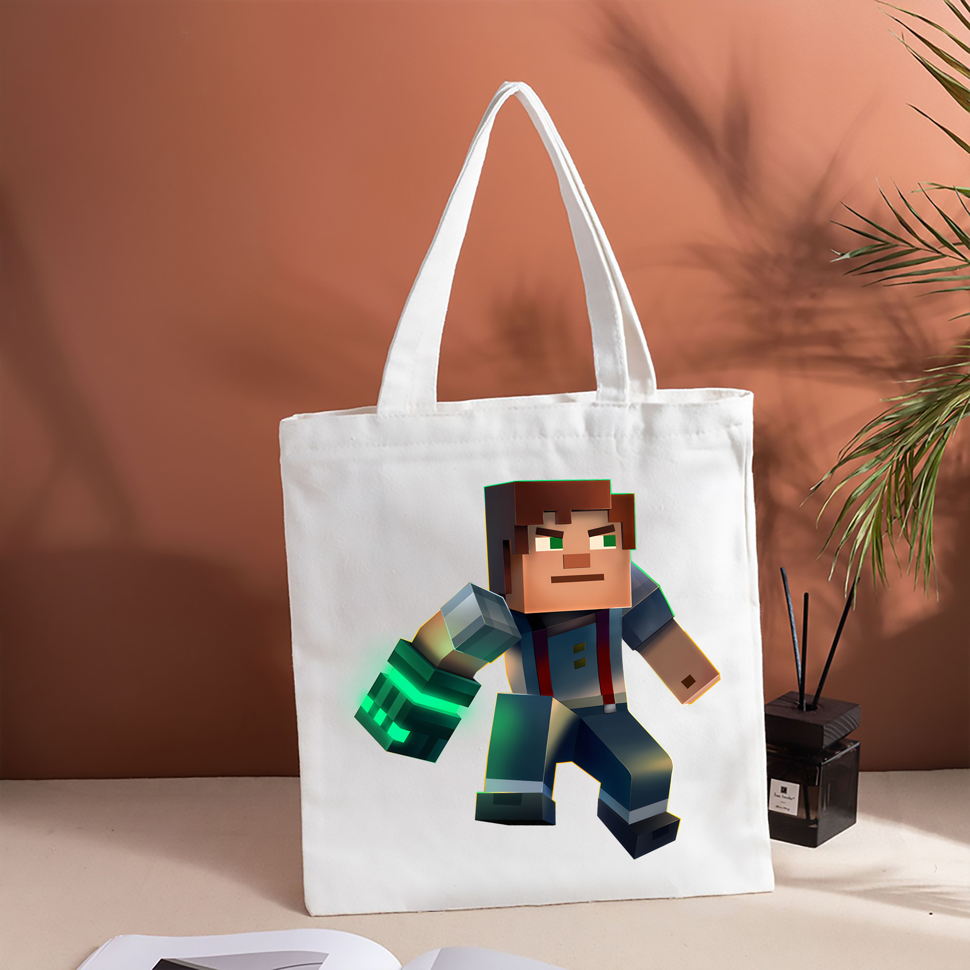 マインクラフト ブロックの世界 Minecraft MC Block world 縦型キャンバス生地手提げバッグ　トートバッグ