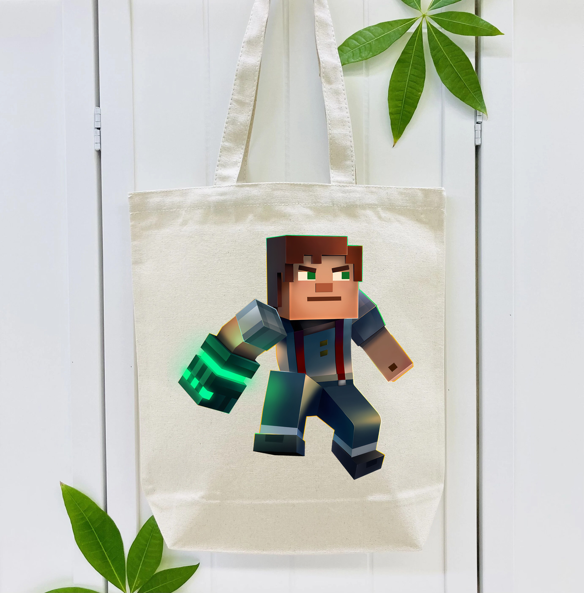 マインクラフト ブロックの世界 Minecraft MC Block world 縦型キャンバス生地手提げバッグ　トートバッグ