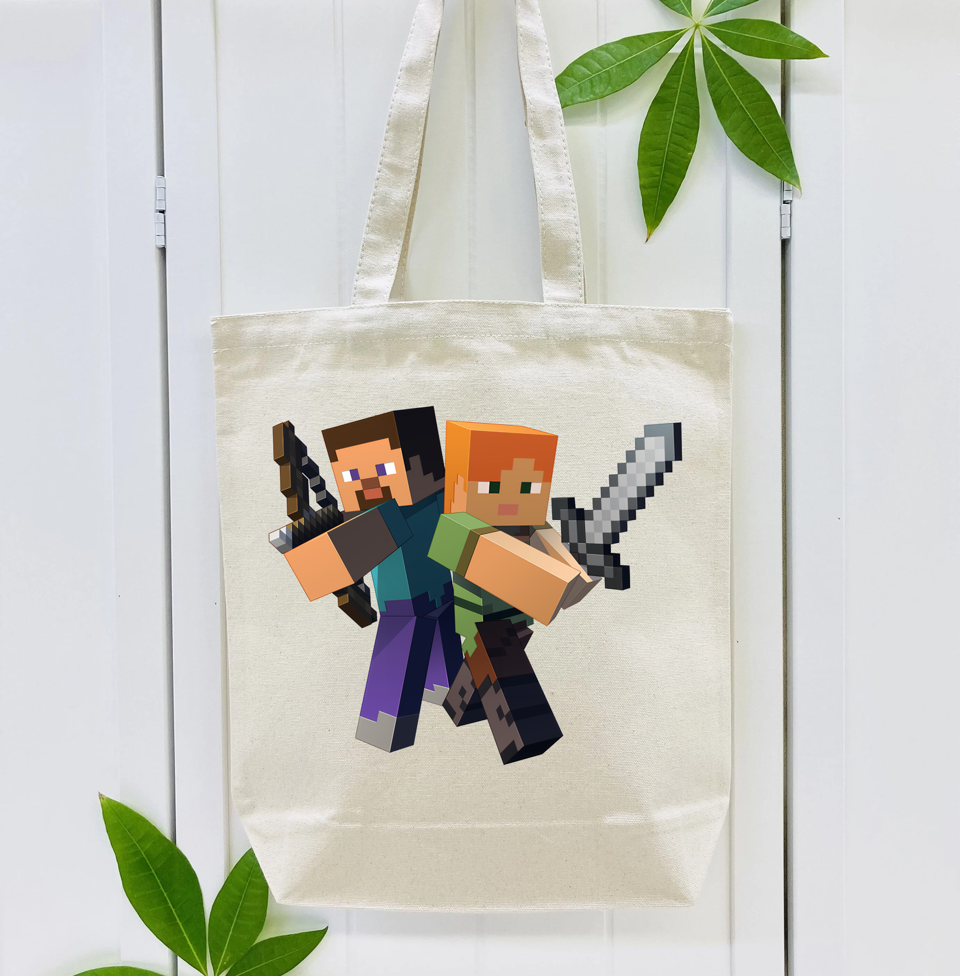 マインクラフト ブロックの世界 Minecraft MC Block world 縦型キャンバス生地手提げバッグ　トートバッグ