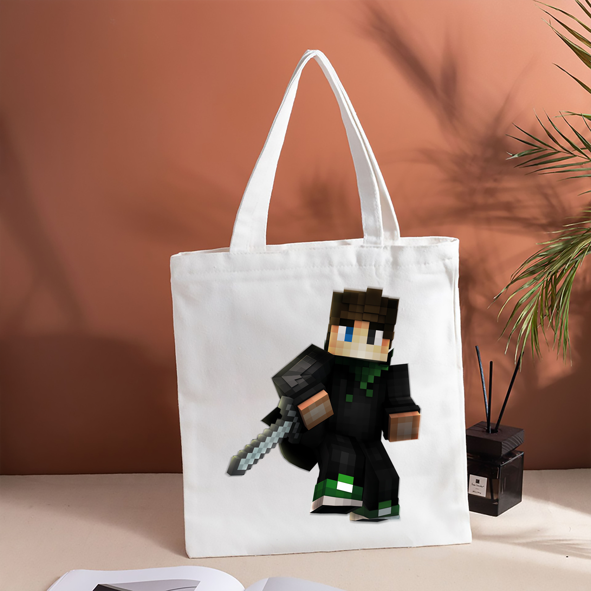 マインクラフト ブロックの世界 Minecraft MC Block world 縦型キャンバス生地手提げバッグ　トートバッグ