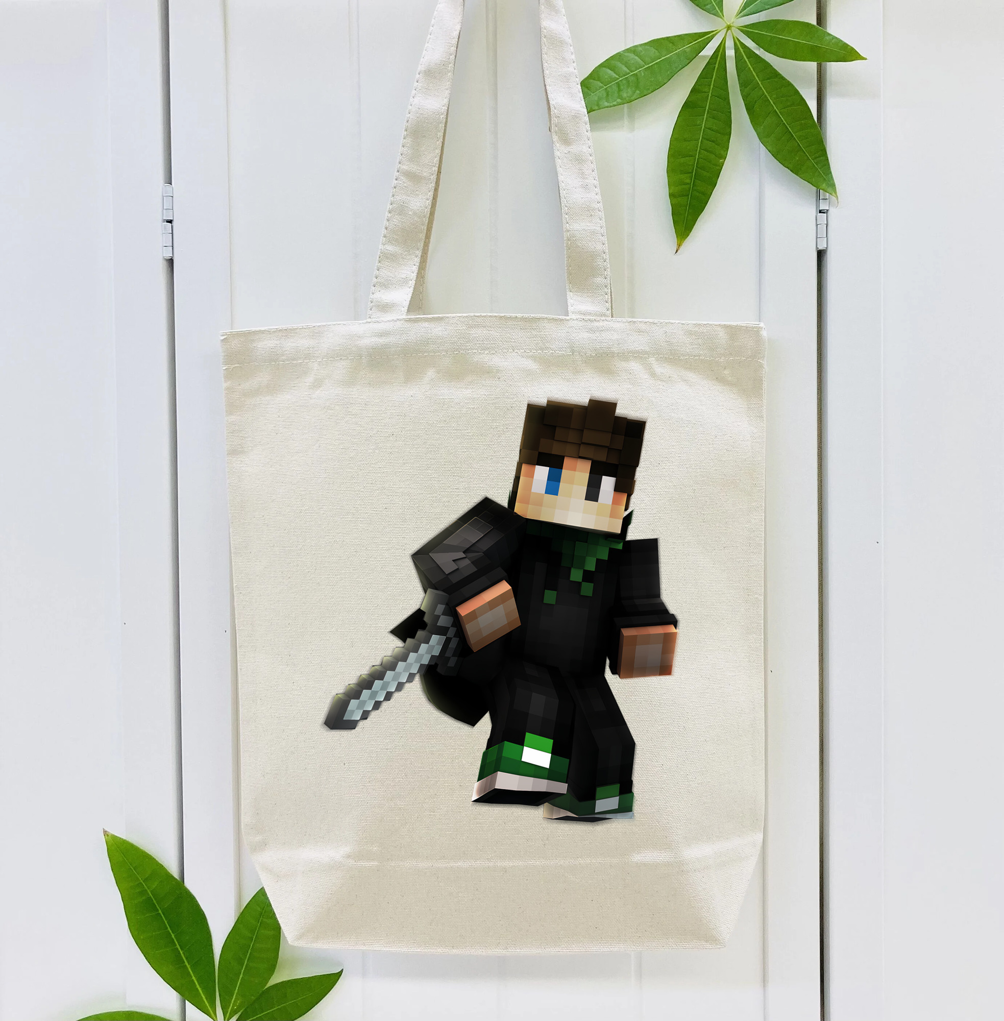 マインクラフト ブロックの世界 Minecraft MC Block world 縦型キャンバス生地手提げバッグ　トートバッグ