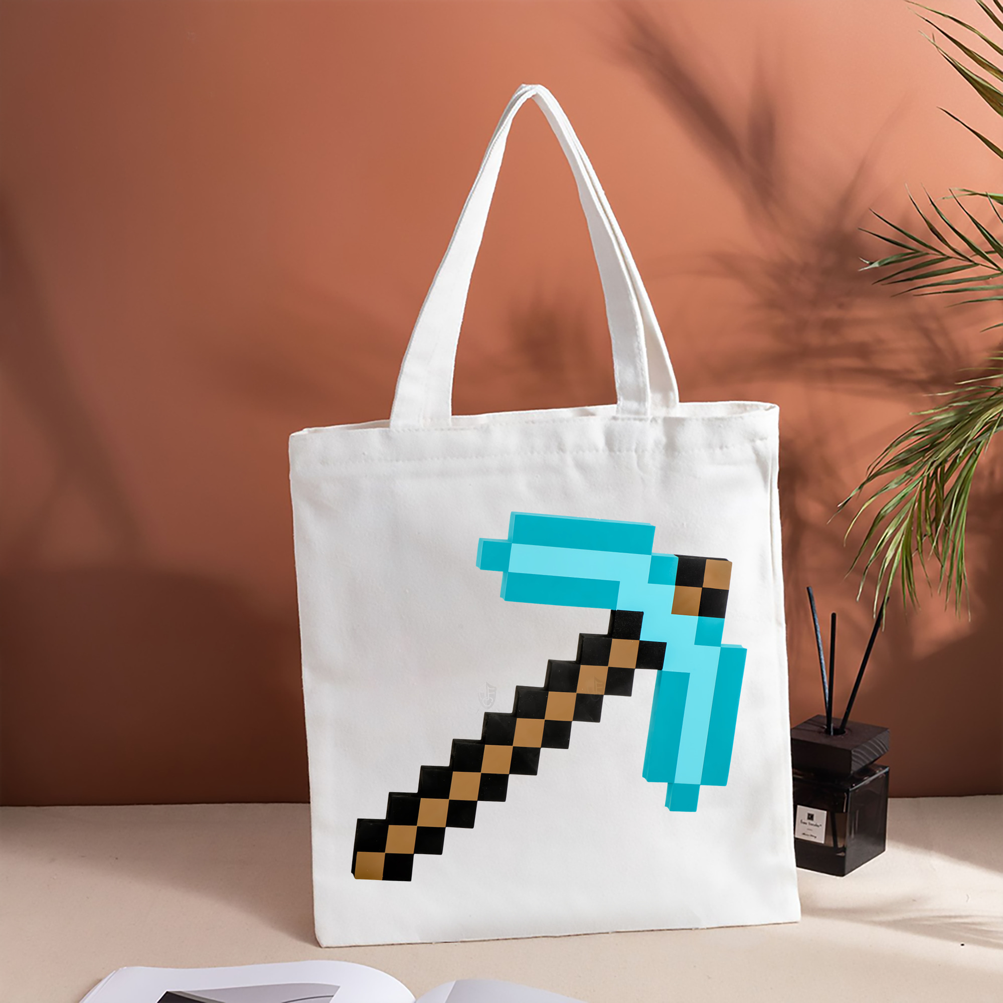 マインクラフト ブロックの世界 Minecraft MC Block world 縦型キャンバス生地手提げバッグ　トートバッグ