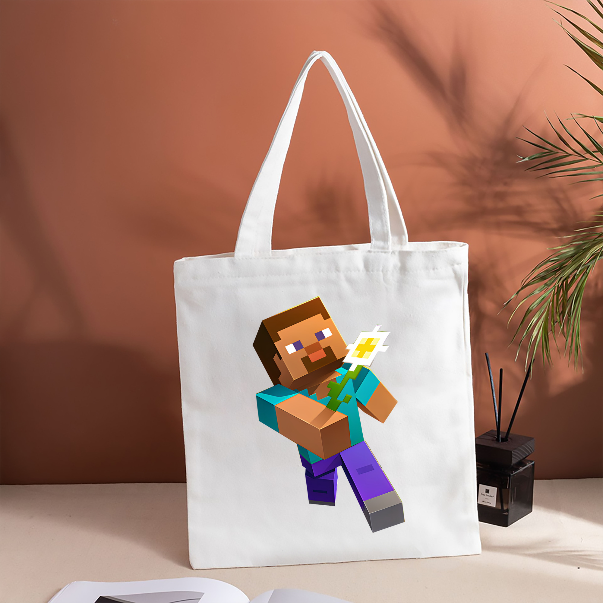 マインクラフト ブロックの世界 Minecraft MC Block world 縦型キャンバス生地手提げバッグ　トートバッグ