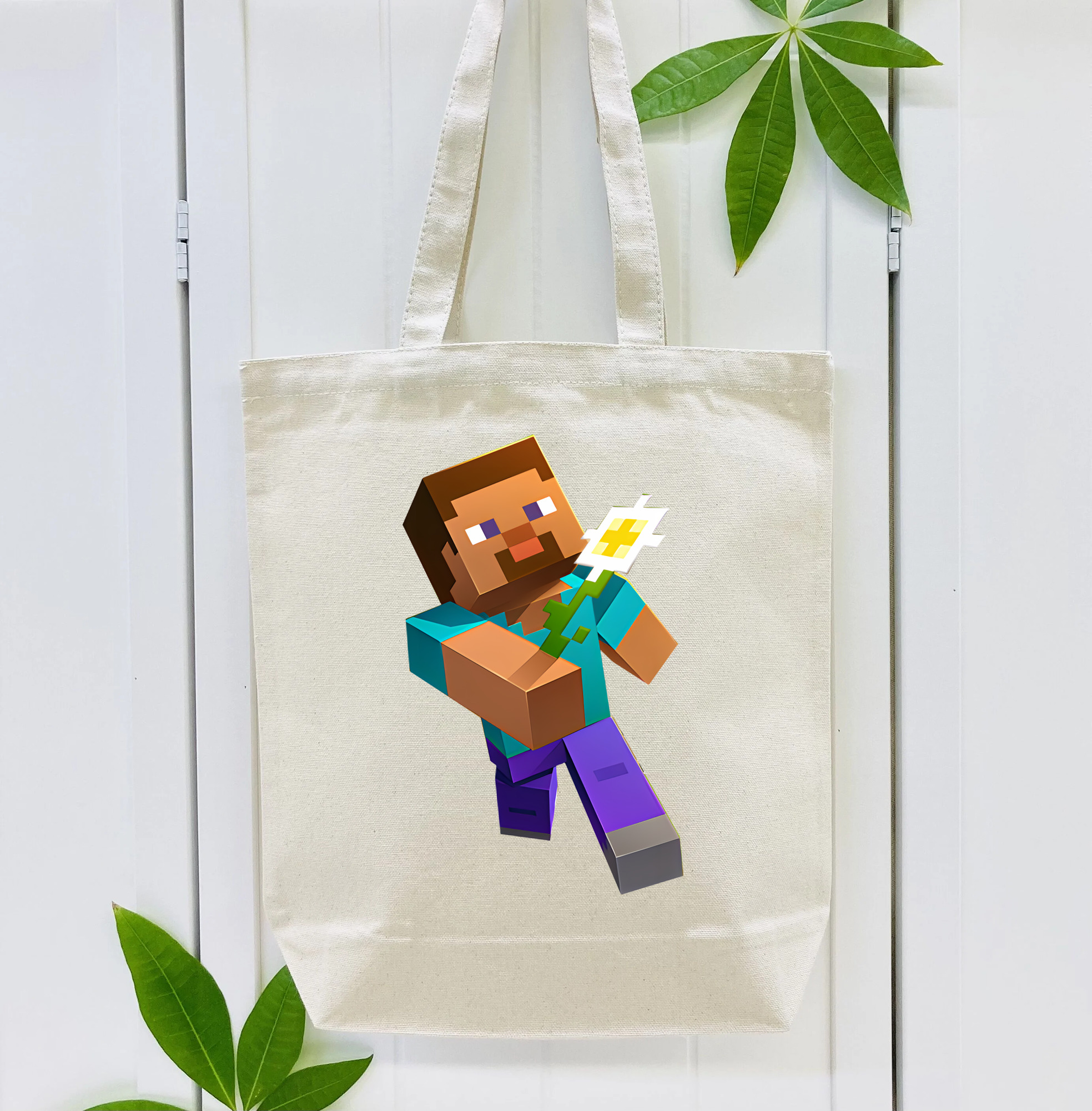 マインクラフト ブロックの世界 Minecraft MC Block world 縦型キャンバス生地手提げバッグ　トートバッグ