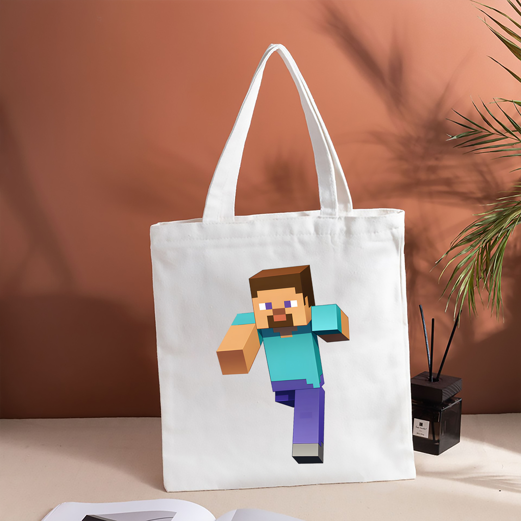 マインクラフト ブロックの世界 Minecraft MC Block world 縦型キャンバス生地手提げバッグ　トートバッグ