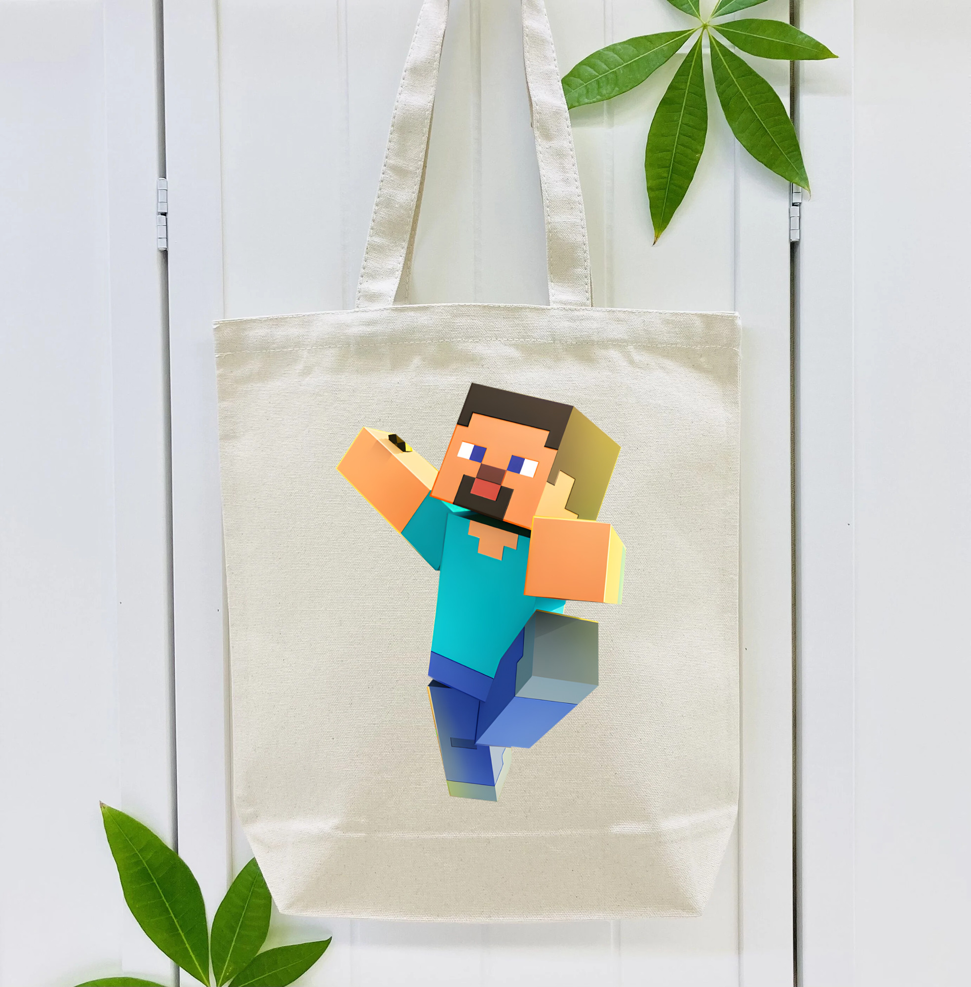 マインクラフト ブロックの世界 Minecraft MC Block world 縦型キャンバス生地手提げバッグ　トートバッグ