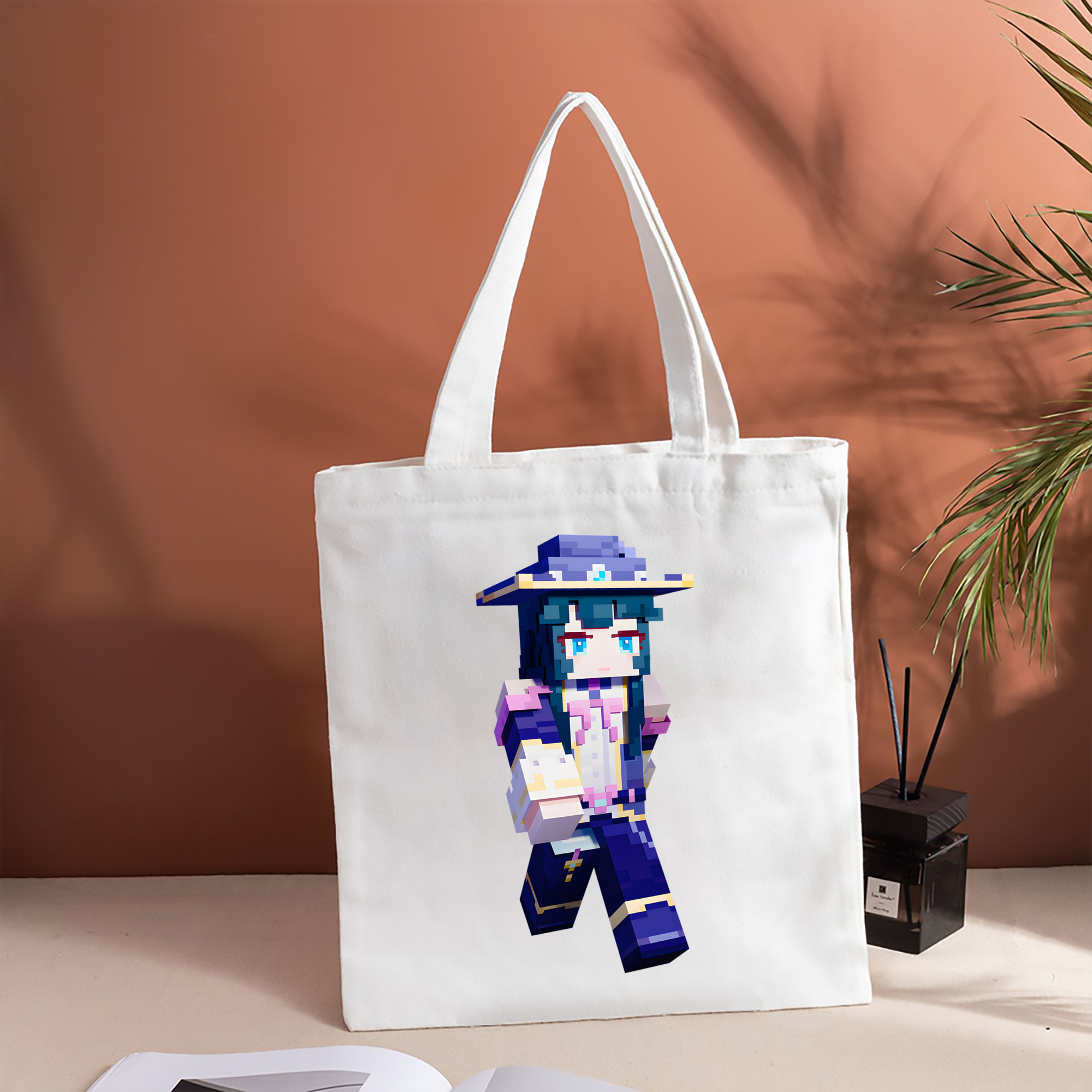 マインクラフト ブロックの世界 Minecraft MC Block world 縦型キャンバス生地手提げバッグ　トートバッグ