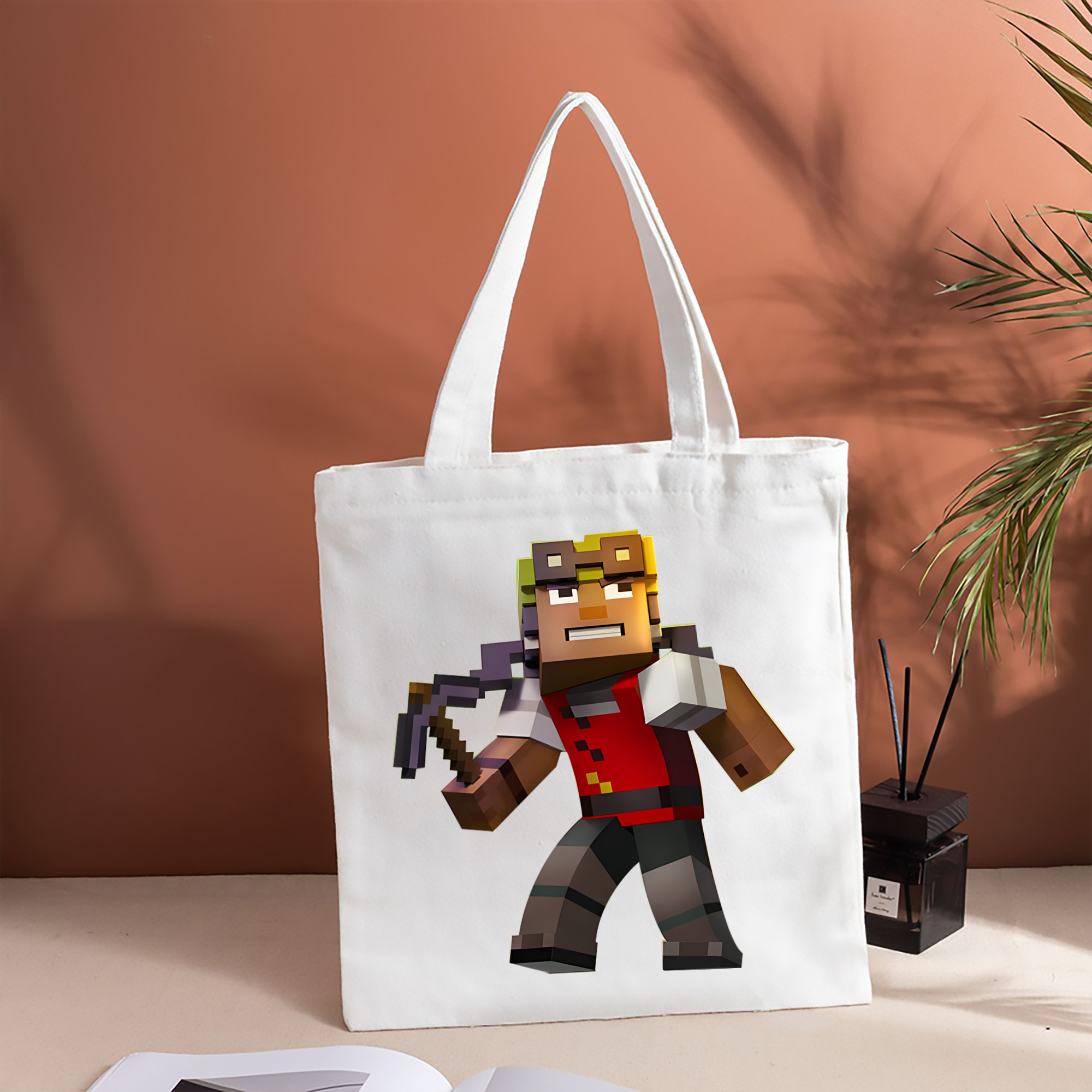 マインクラフト ブロックの世界 Minecraft MC Block world 縦型キャンバス生地手提げバッグ　トートバッグ