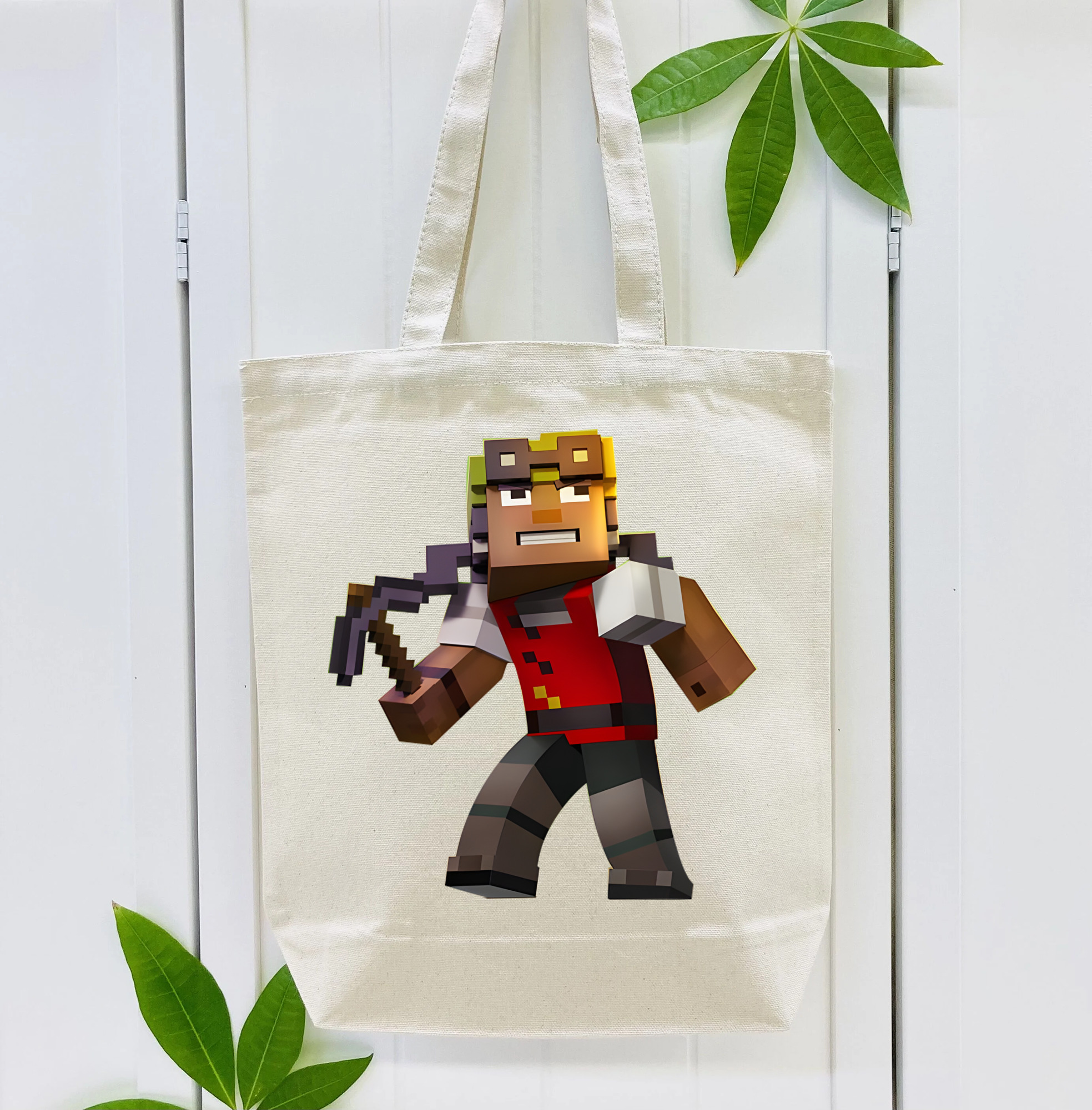 マインクラフト ブロックの世界 Minecraft MC Block world 縦型キャンバス生地手提げバッグ　トートバッグ