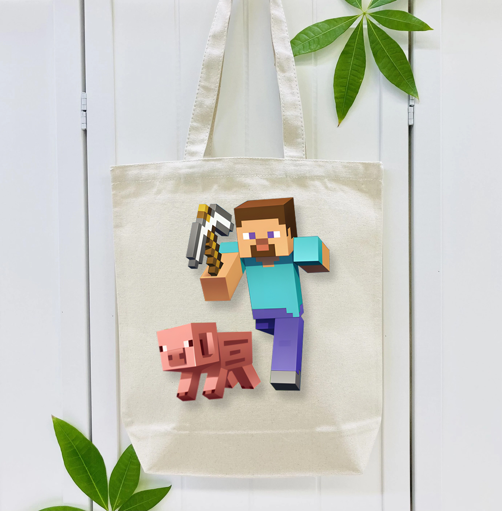 マインクラフト ブロックの世界 Minecraft MC Block world 縦型キャンバス生地手提げバッグ　トートバッグ