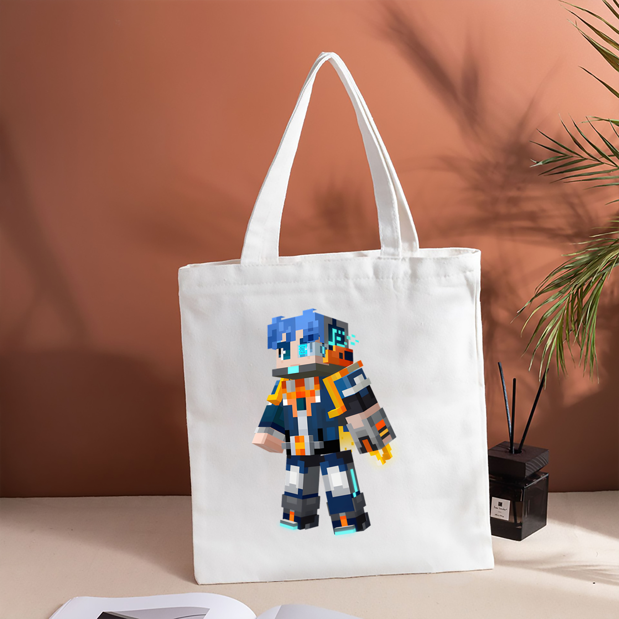 マインクラフト ブロックの世界 Minecraft MC Block world 縦型キャンバス生地手提げバッグ　トートバッグ