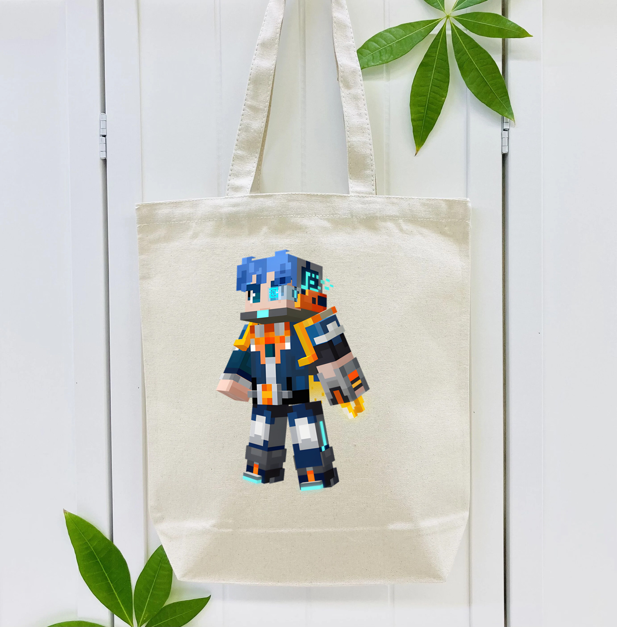 マインクラフト ブロックの世界 Minecraft MC Block world 縦型キャンバス生地手提げバッグ　トートバッグ