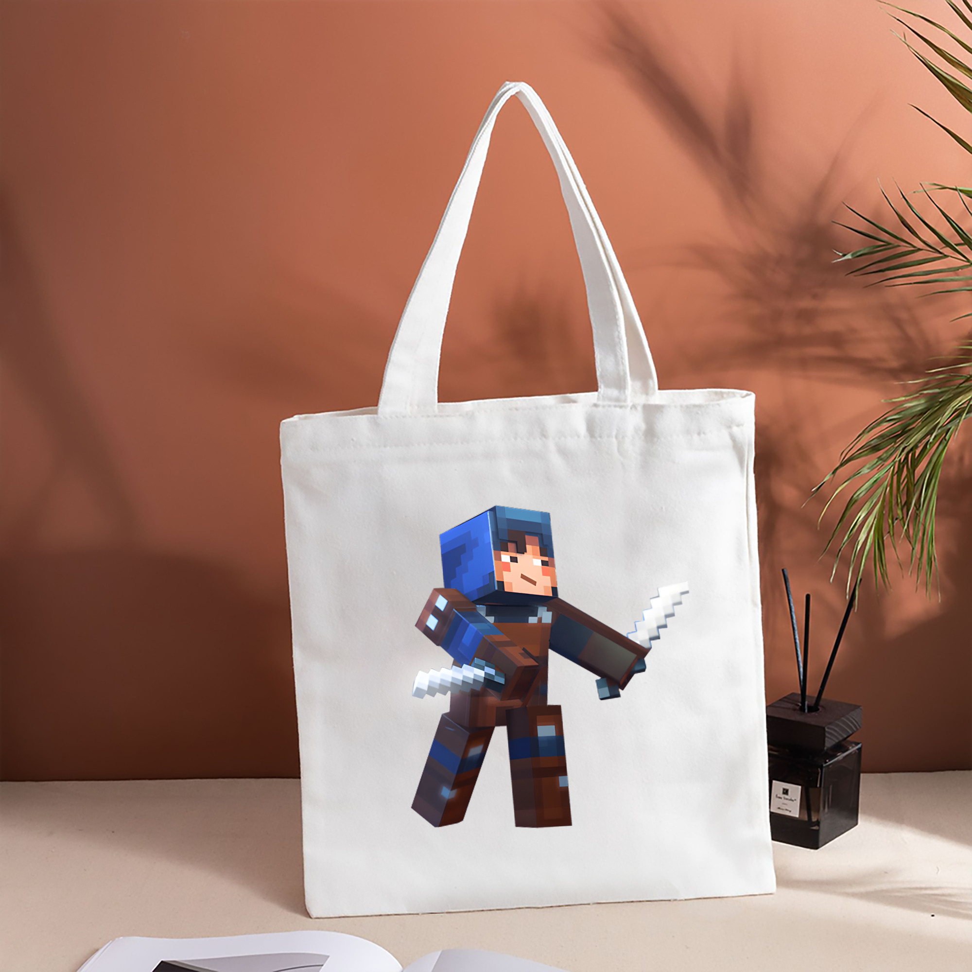 マインクラフト ブロックの世界 Minecraft MC Block world 縦型キャンバス生地手提げバッグ　トートバッグ