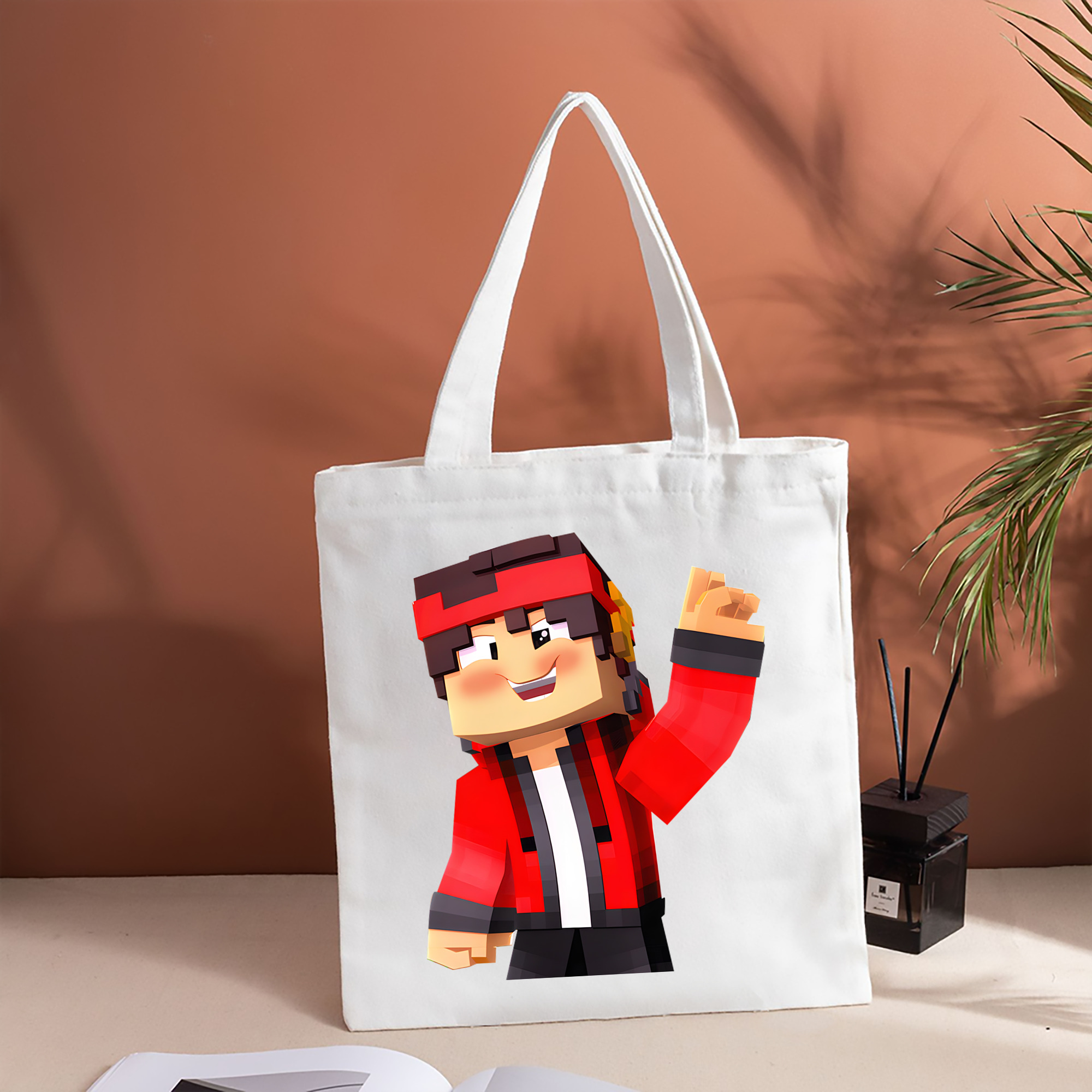 マインクラフト ブロックの世界 Minecraft MC Block world 縦型キャンバス生地手提げバッグ　トートバッグ
