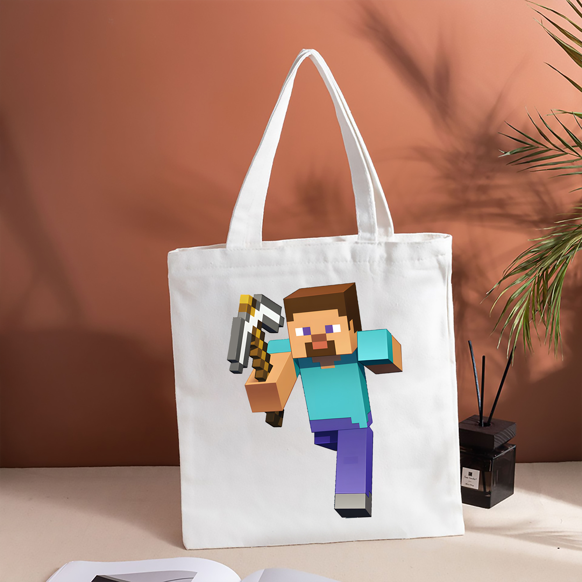 マインクラフト ブロックの世界 Minecraft MC Block world 縦型キャンバス生地手提げバッグ　トートバッグ