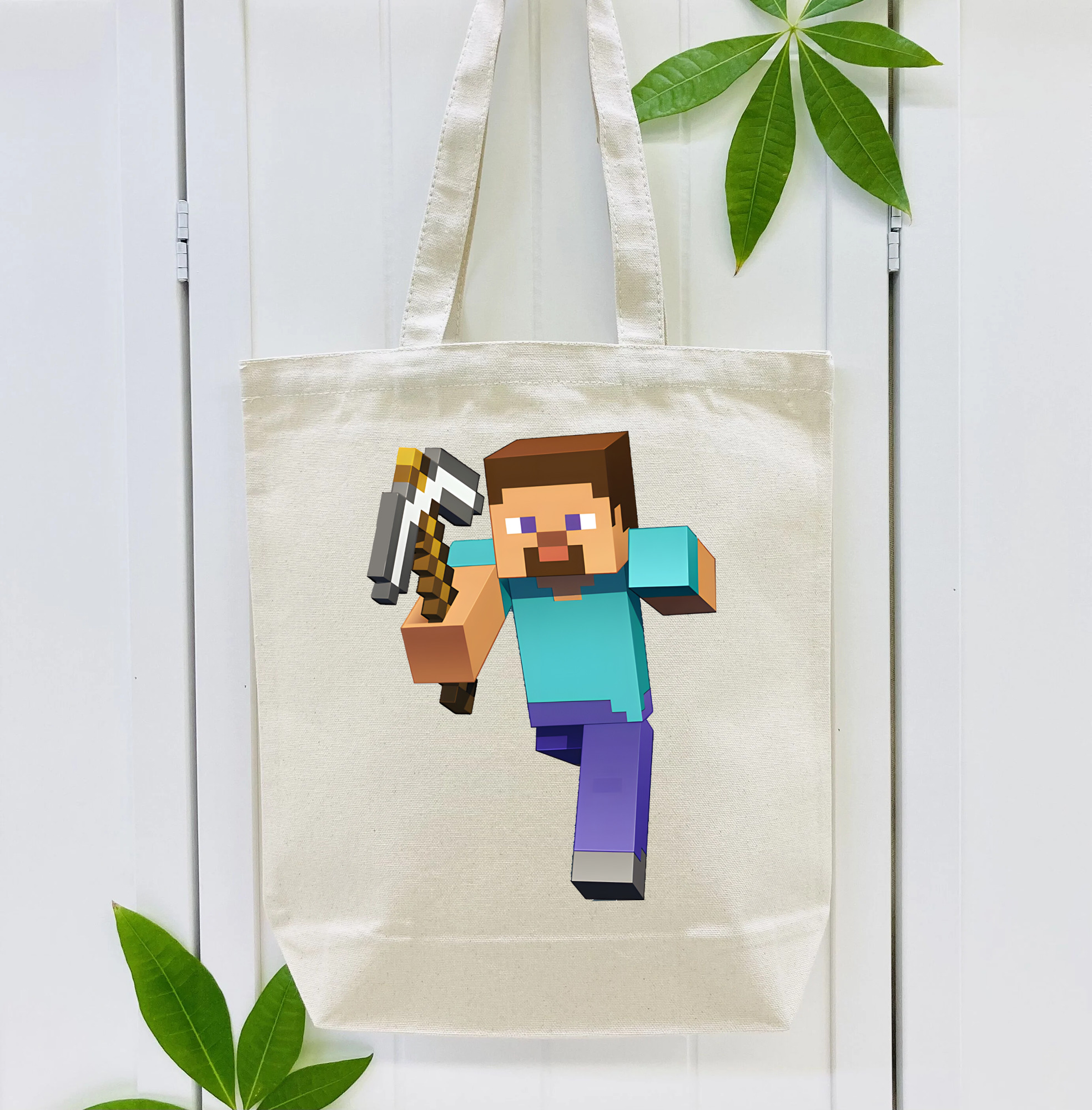 マインクラフト ブロックの世界 Minecraft MC Block world 縦型キャンバス生地手提げバッグ　トートバッグ