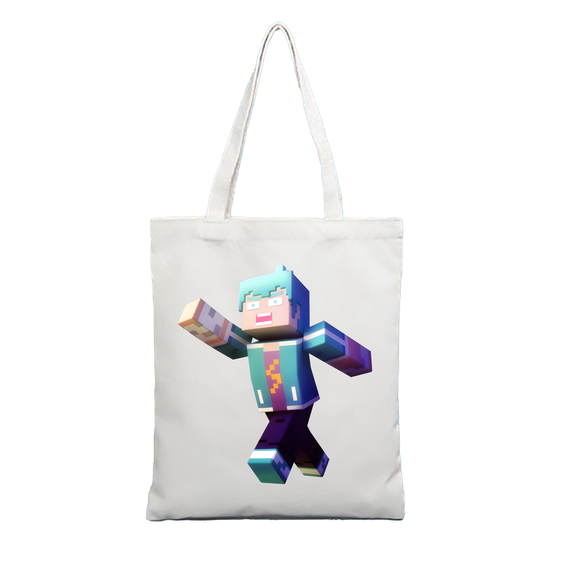 （画像用） マインクラフト ブロックの世界 Minecraft MC Block world 縦型キャンバス生地手提げバッグ　トートバッグ