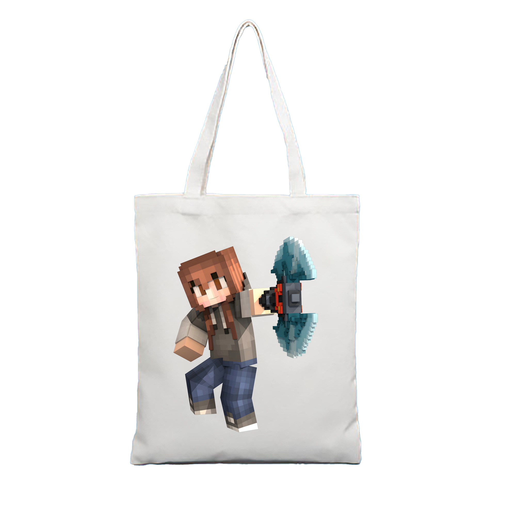 （画像用） マインクラフト ブロックの世界 Minecraft MC Block world 縦型キャンバス生地手提げバッグ　トートバッグ