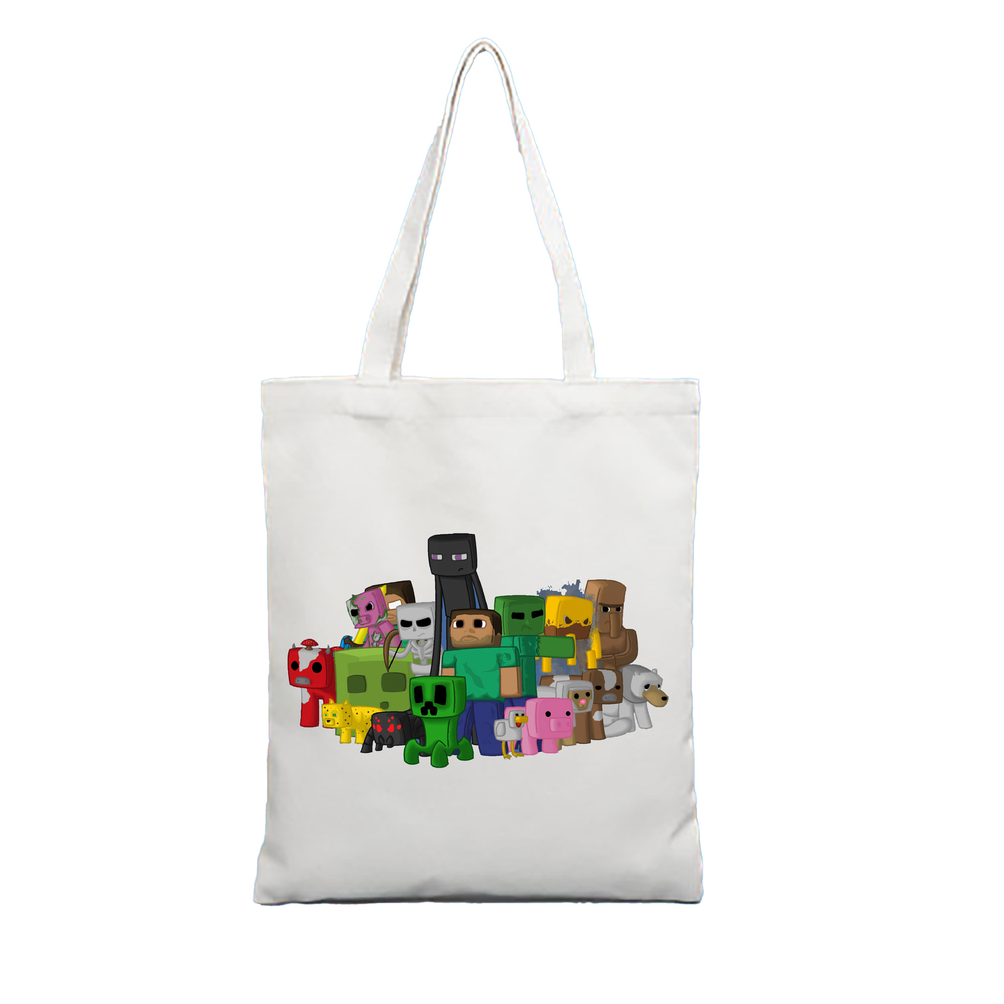 （画像用） マインクラフト ブロックの世界 Minecraft MC Block world 縦型キャンバス生地手提げバッグ　トートバッグ