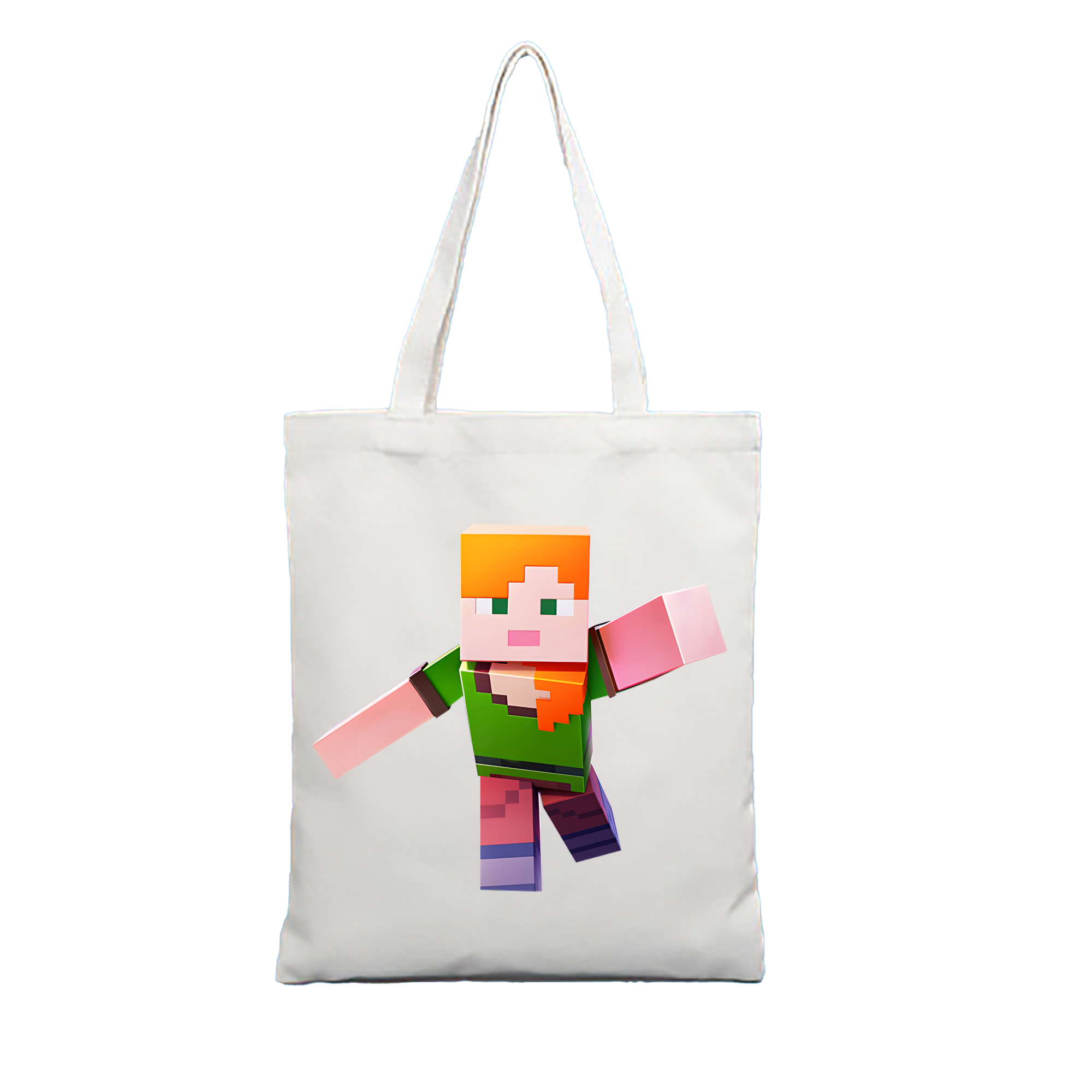 （画像用） マインクラフト ブロックの世界 Minecraft MC Block world 縦型キャンバス生地手提げバッグ　トートバッグ