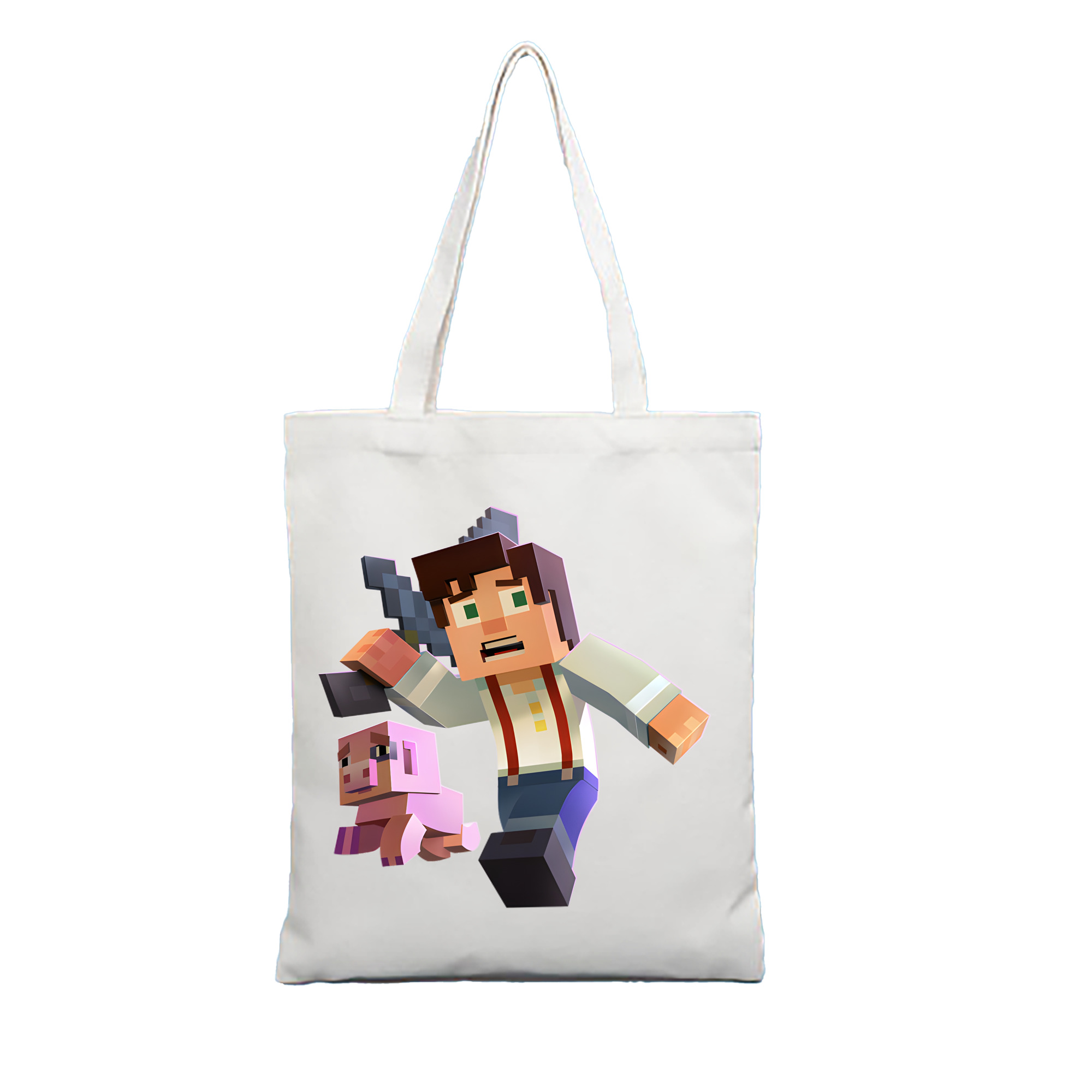 （画像用） マインクラフト ブロックの世界 Minecraft MC Block world 縦型キャンバス生地手提げバッグ　トートバッグ