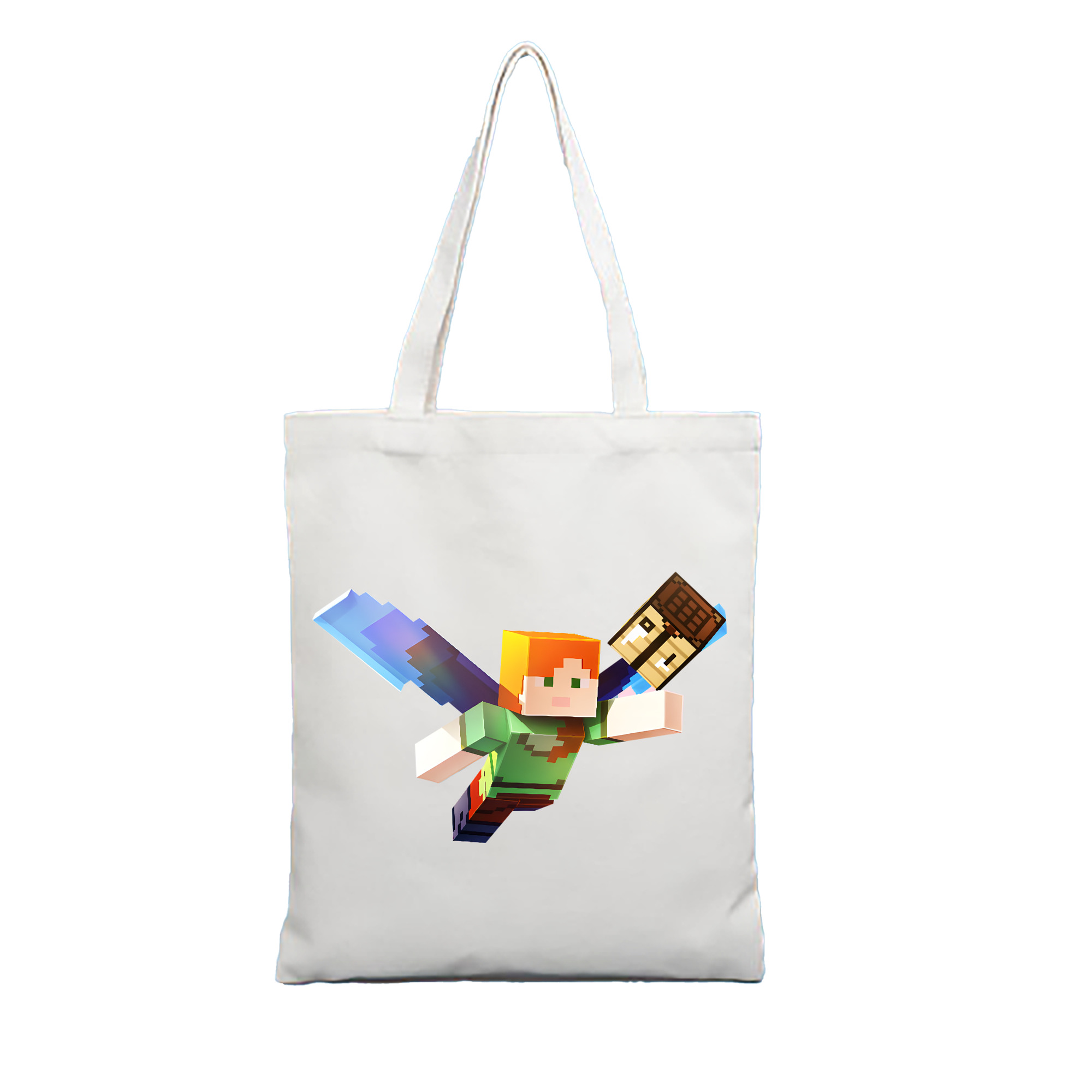 （画像用） マインクラフト ブロックの世界 Minecraft MC Block world 縦型キャンバス生地手提げバッグ　トートバッグ