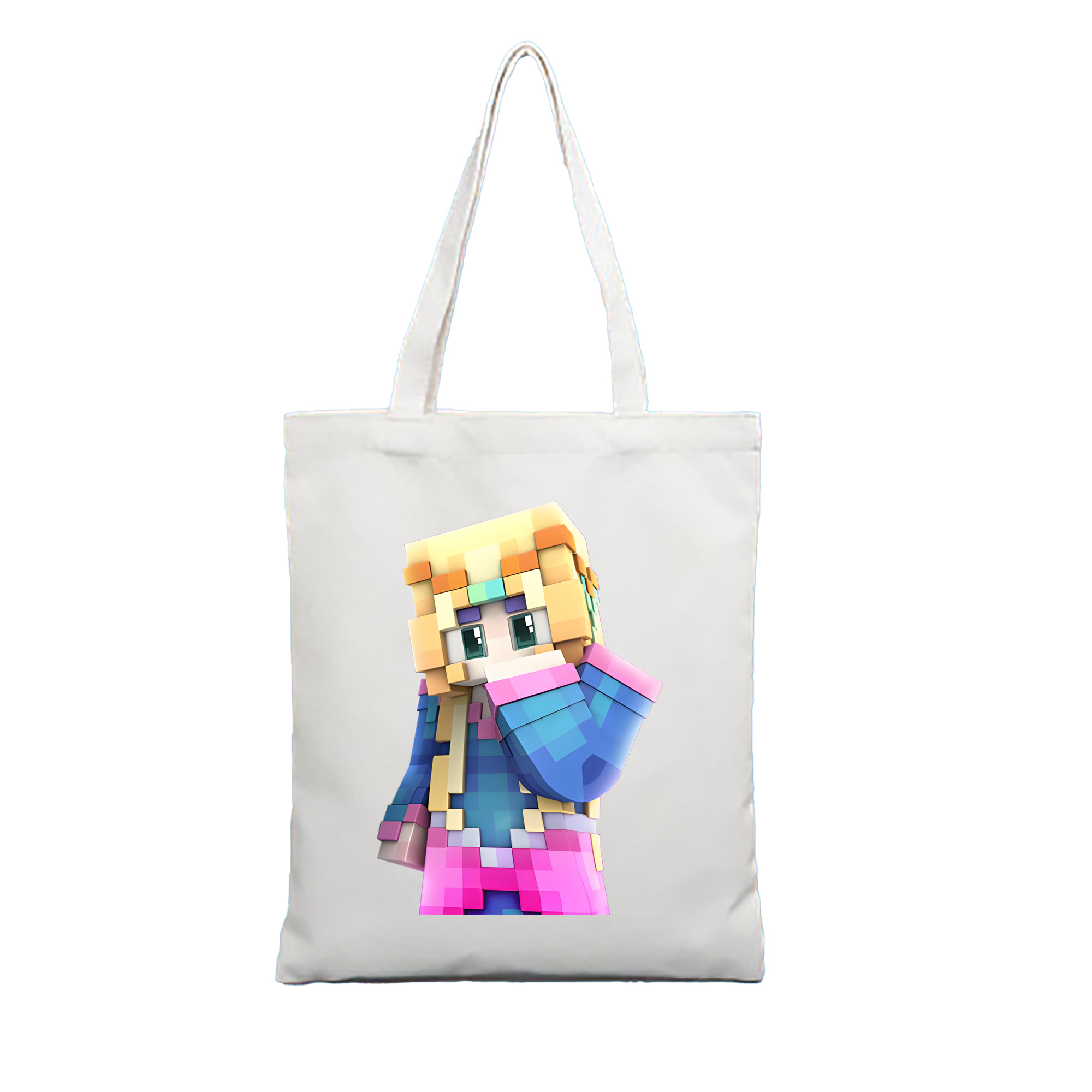 （画像用） マインクラフト ブロックの世界 Minecraft MC Block world 縦型キャンバス生地手提げバッグ　トートバッグ