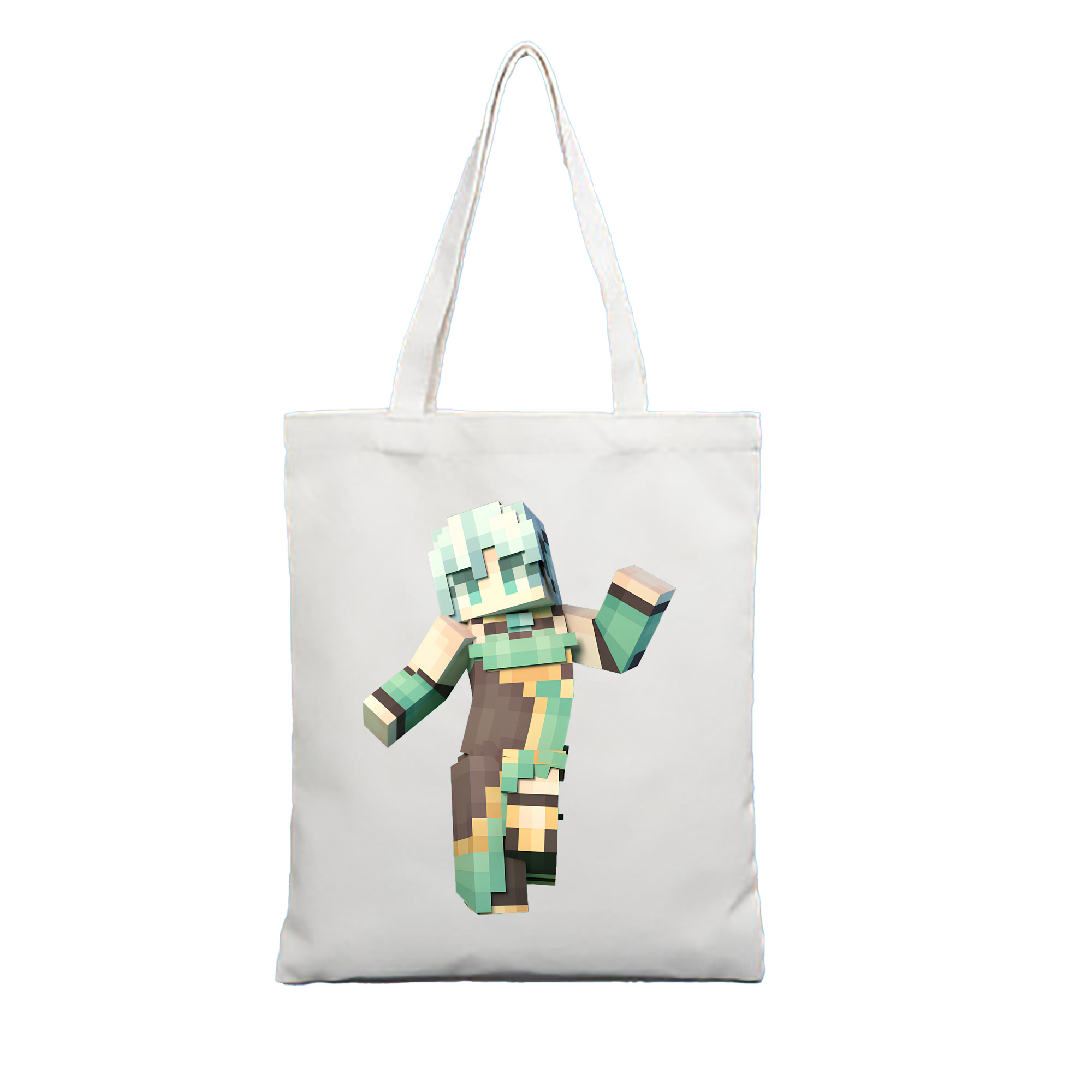 （画像用） マインクラフト ブロックの世界 Minecraft MC Block world 縦型キャンバス生地手提げバッグ　トートバッグ