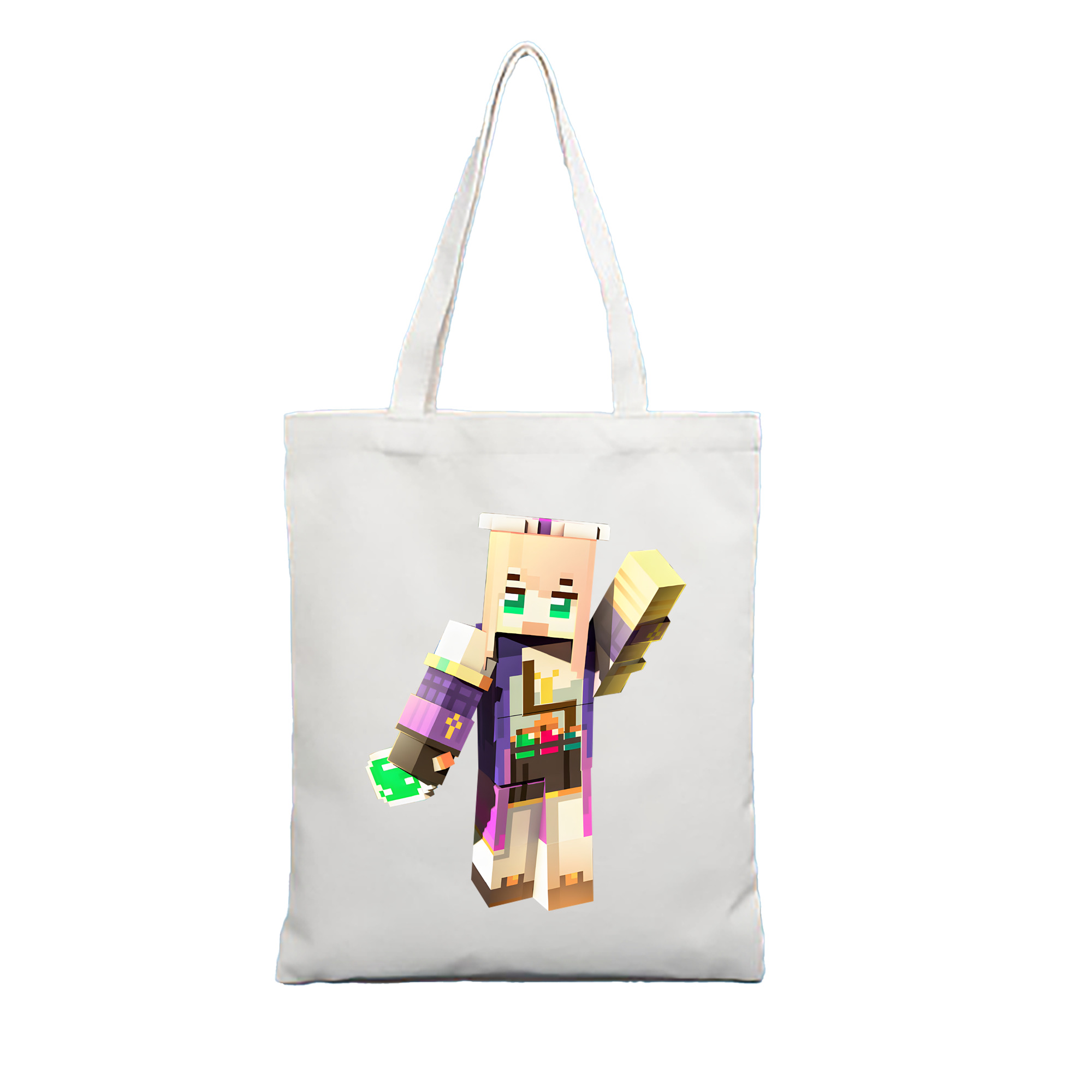 （画像用） マインクラフト ブロックの世界 Minecraft MC Block world 縦型キャンバス生地手提げバッグ　トートバッグ