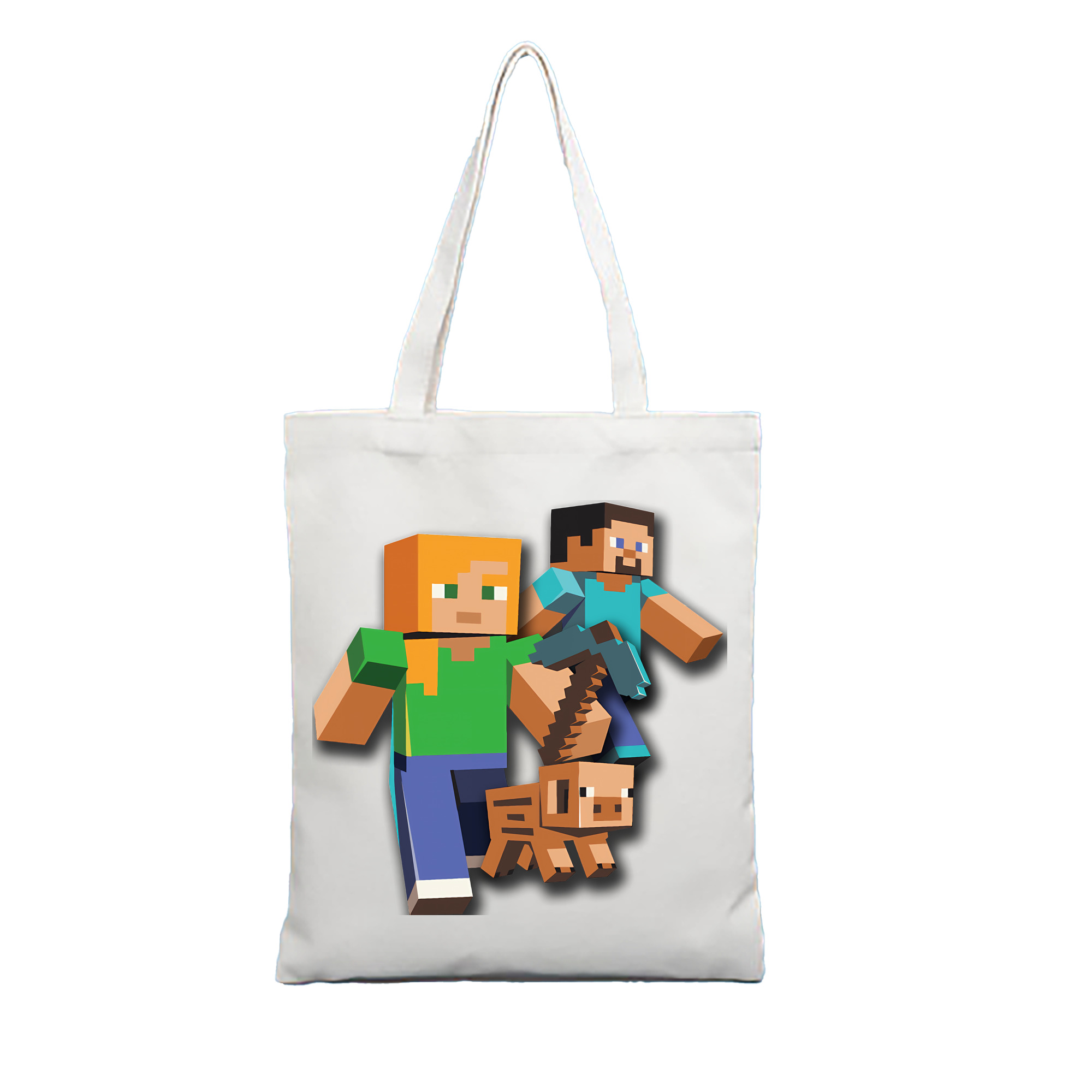 （画像用） マインクラフト ブロックの世界 Minecraft MC Block world 縦型キャンバス生地手提げバッグ　トートバッグ