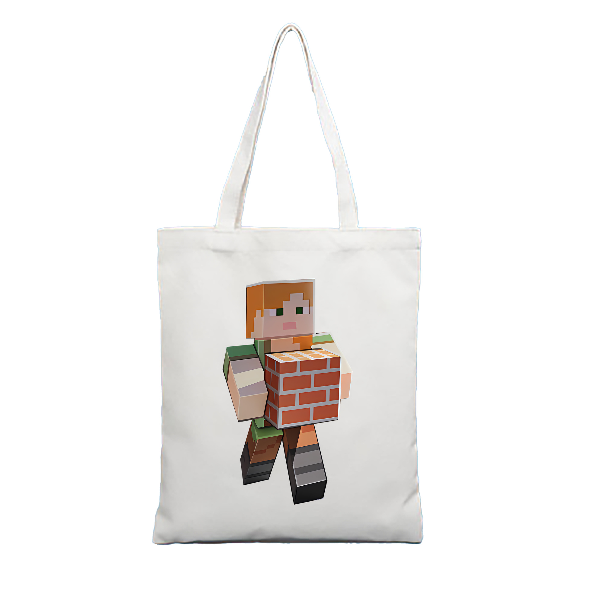 （画像用） マインクラフト ブロックの世界 Minecraft MC Block world 縦型キャンバス生地手提げバッグ　トートバッグ
