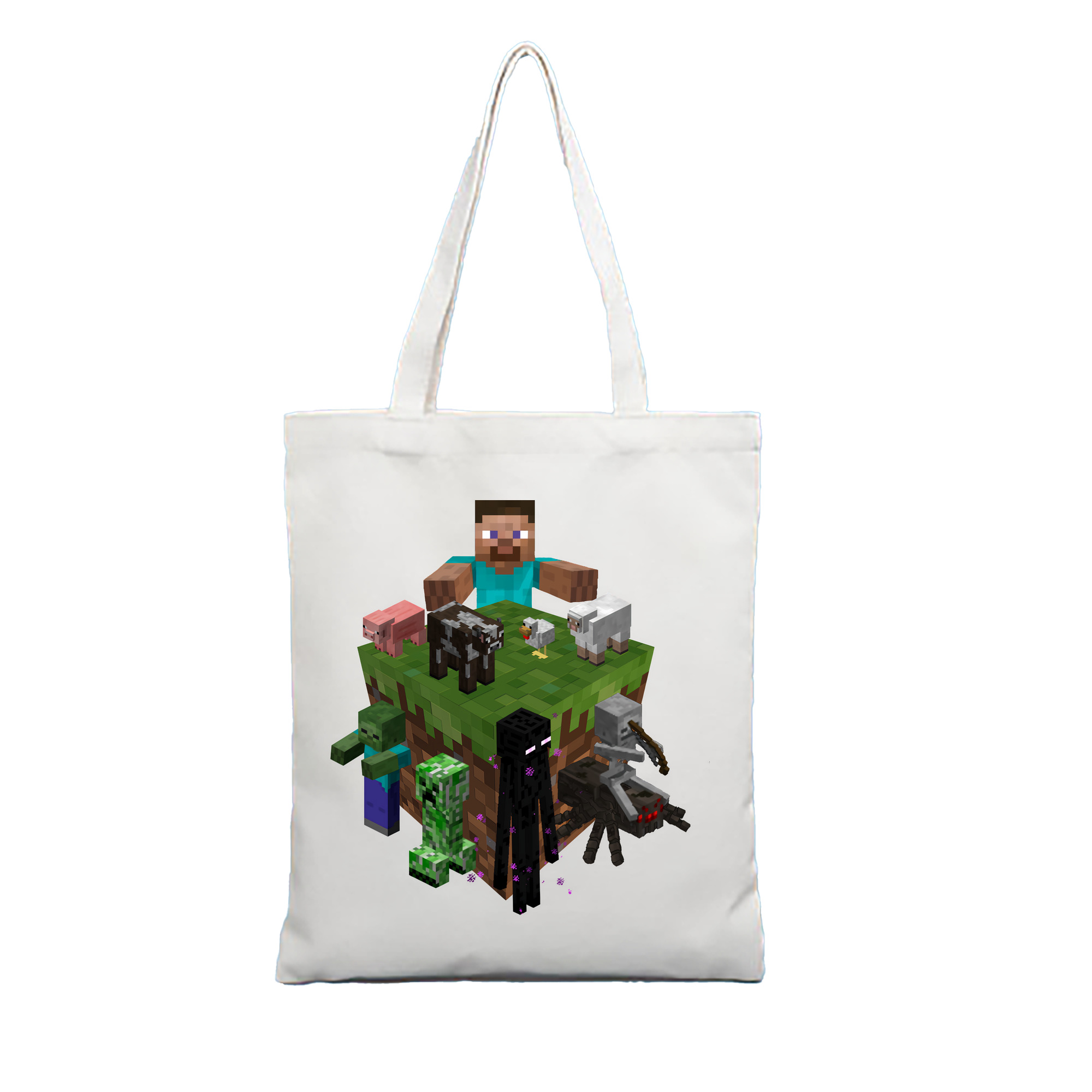 （画像用） マインクラフト ブロックの世界 Minecraft MC Block world 縦型キャンバス生地手提げバッグ　トートバッグ