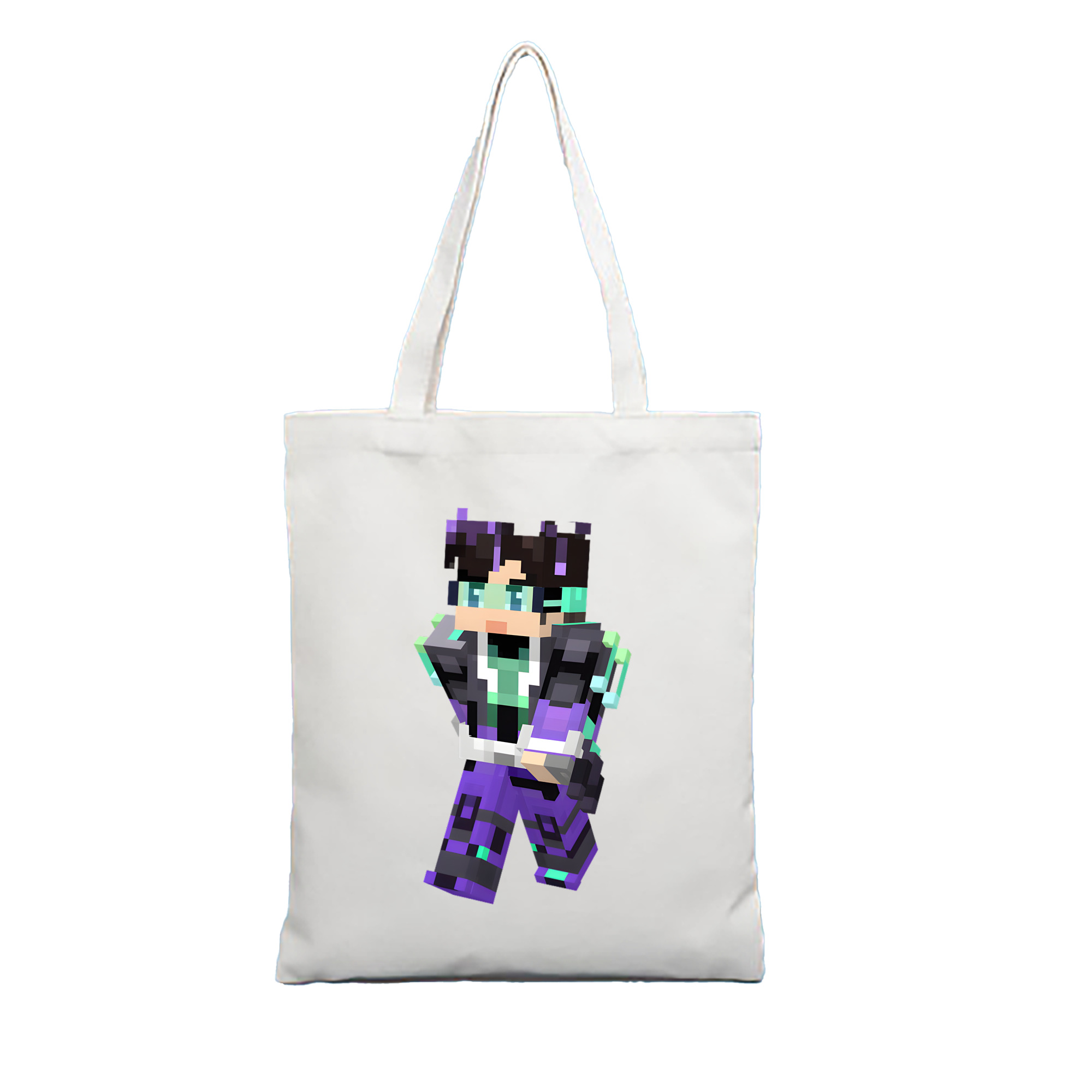 （画像用） マインクラフト ブロックの世界 Minecraft MC Block world 縦型キャンバス生地手提げバッグ　トートバッグ