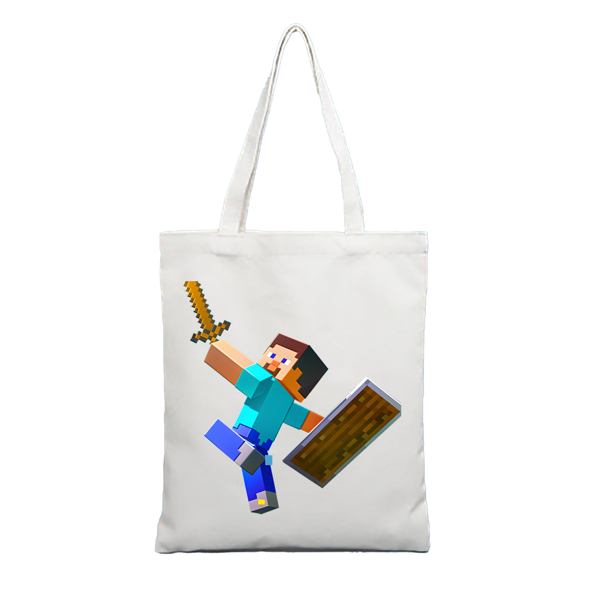 （画像用） マインクラフト ブロックの世界 Minecraft MC Block world 縦型キャンバス生地手提げバッグ　トートバッグ