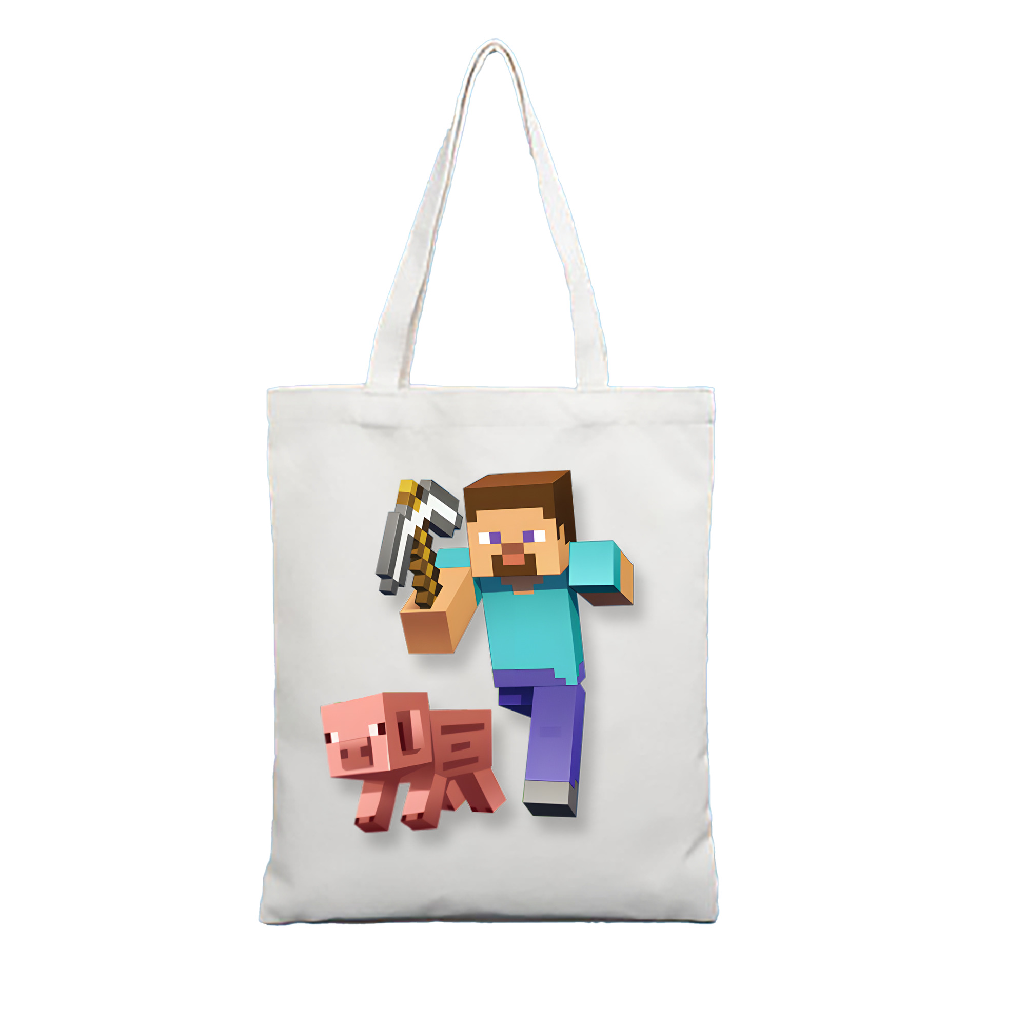 （画像用） マインクラフト ブロックの世界 Minecraft MC Block world 縦型キャンバス生地手提げバッグ　トートバッグ
