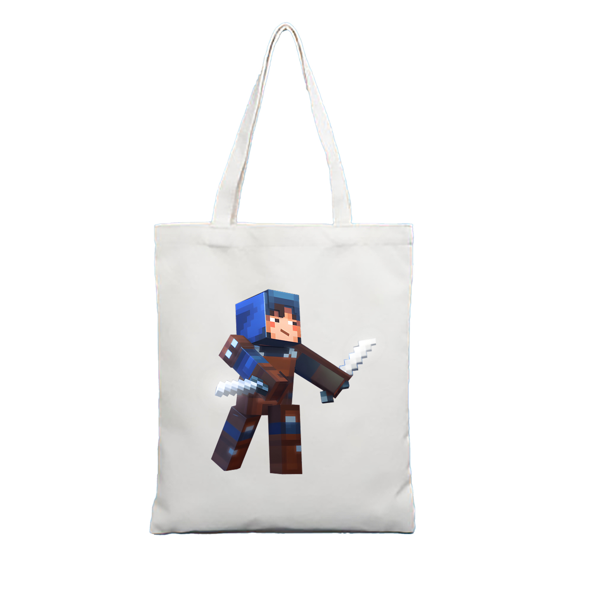 （画像用） マインクラフト ブロックの世界 Minecraft MC Block world 縦型キャンバス生地手提げバッグ　トートバッグ