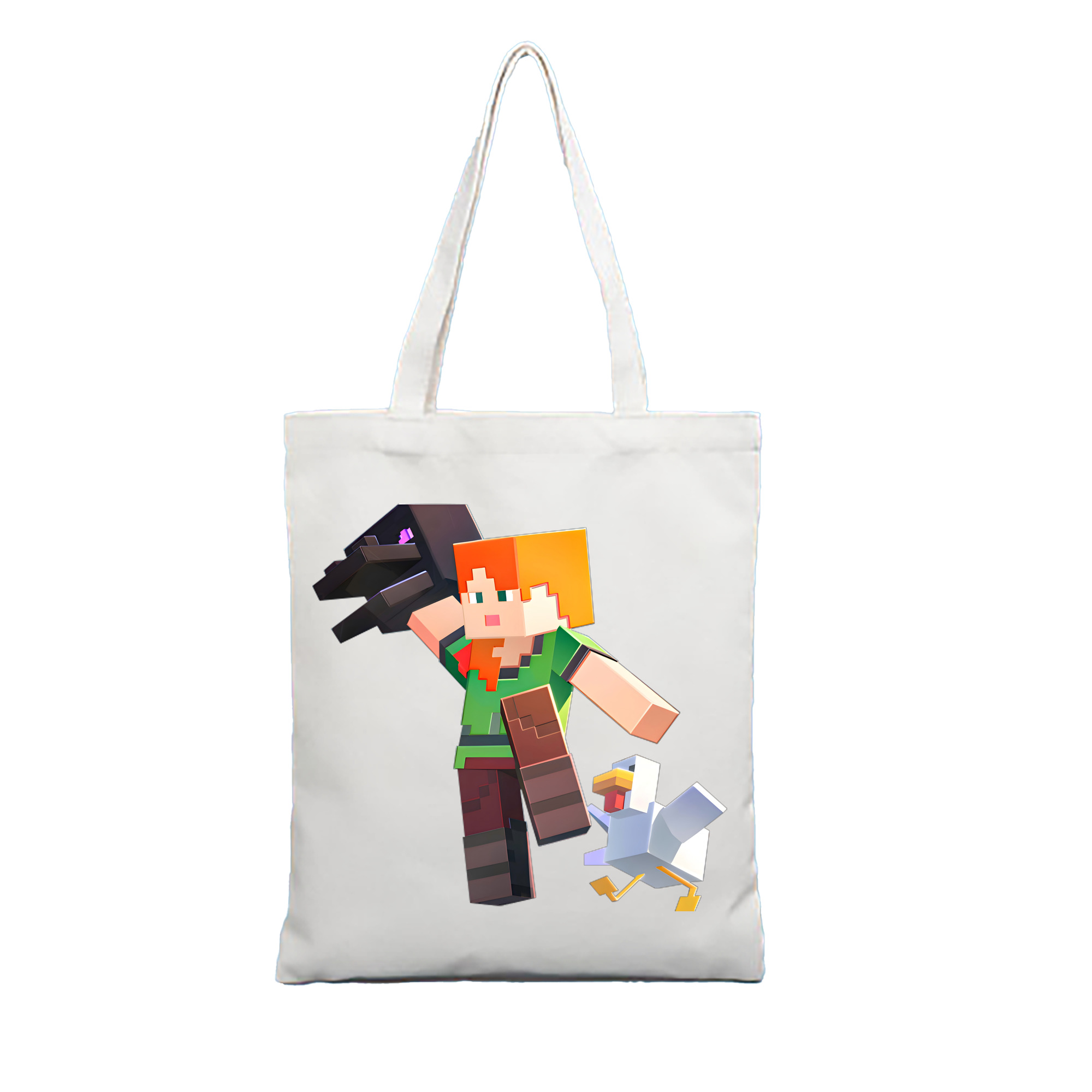 （画像用） マインクラフト ブロックの世界 Minecraft MC Block world 縦型キャンバス生地手提げバッグ　トートバッグ