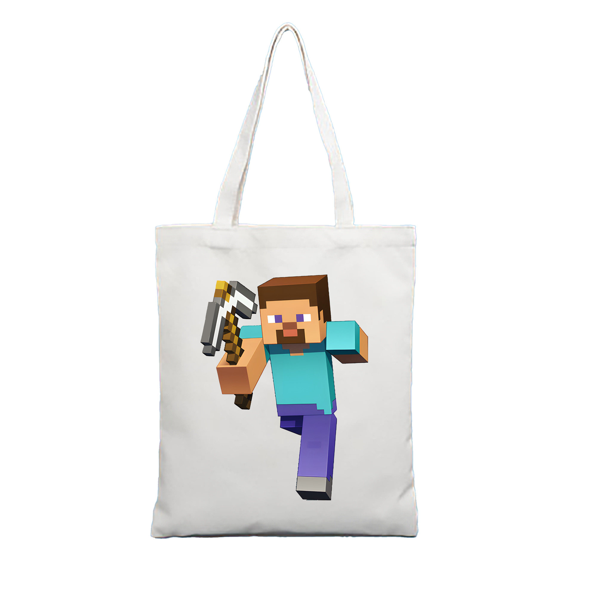 （画像用） マインクラフト ブロックの世界 Minecraft MC Block world 縦型キャンバス生地手提げバッグ　トートバッグ