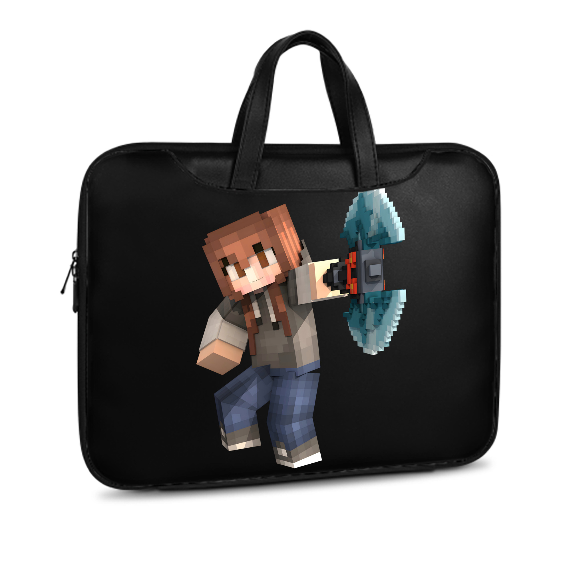 （画像用） マインクラフト ブロックの世界 Minecraft MC Block world レザーラップトップバッグ　ノートパソコンケース
