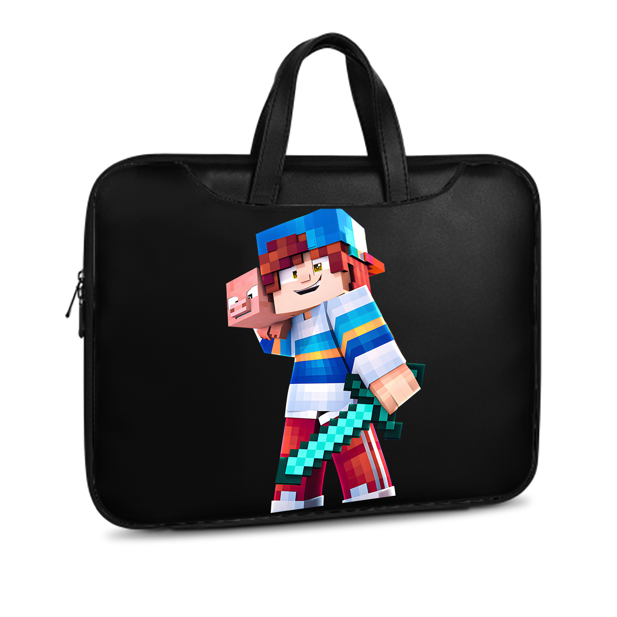 （画像用） マインクラフト ブロックの世界 Minecraft MC Block world レザーラップトップバッグ　ノートパソコンケース