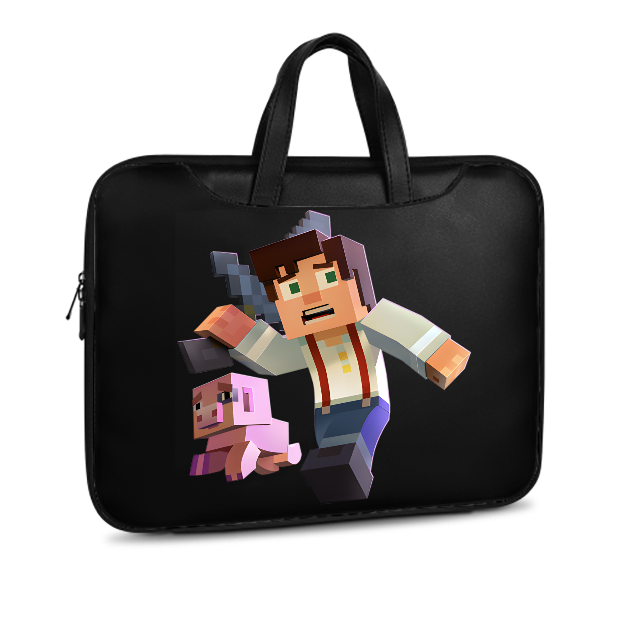 （画像用） マインクラフト ブロックの世界 Minecraft MC Block world レザーラップトップバッグ　ノートパソコンケース