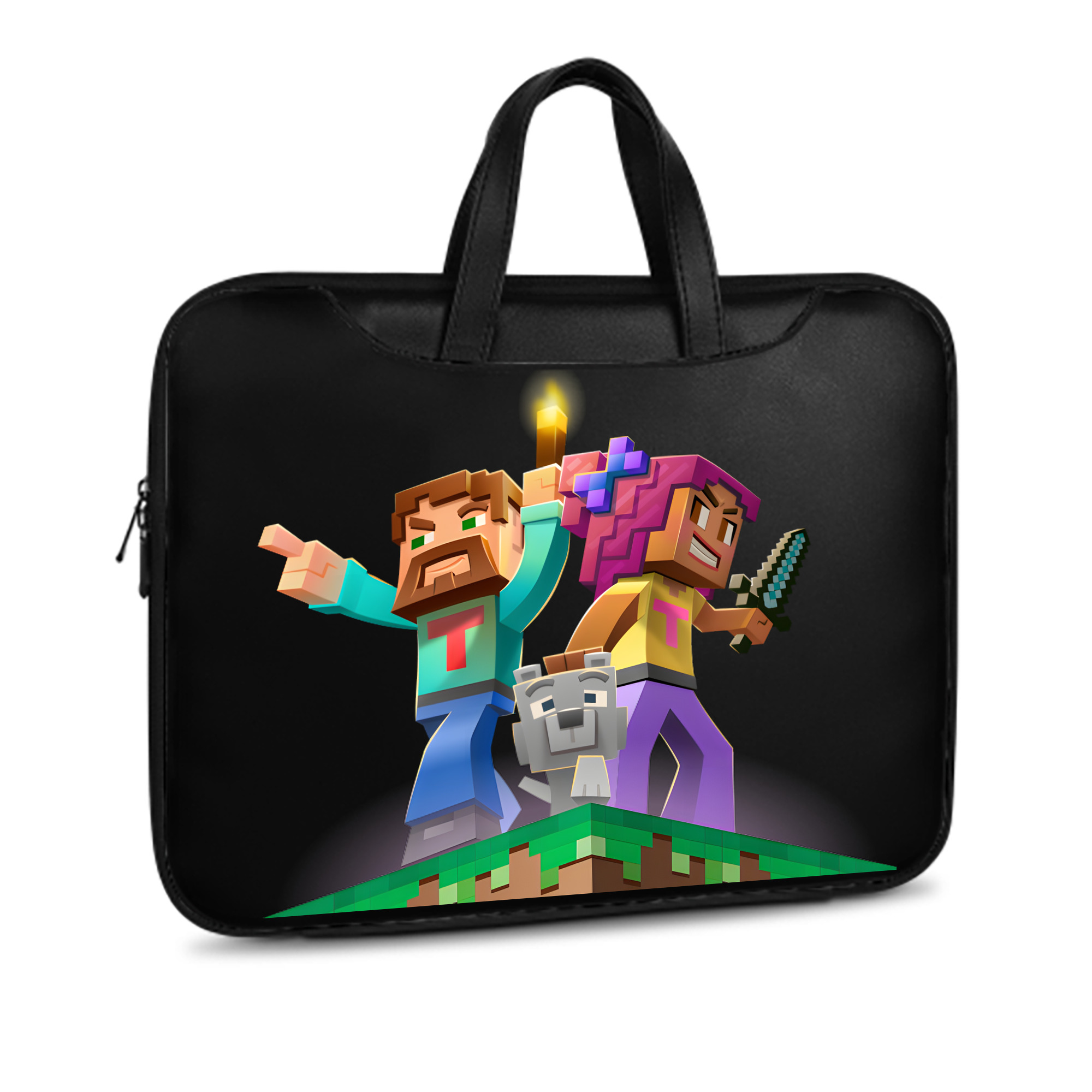 （画像用） マインクラフト ブロックの世界 Minecraft MC Block world レザーラップトップバッグ　ノートパソコンケース