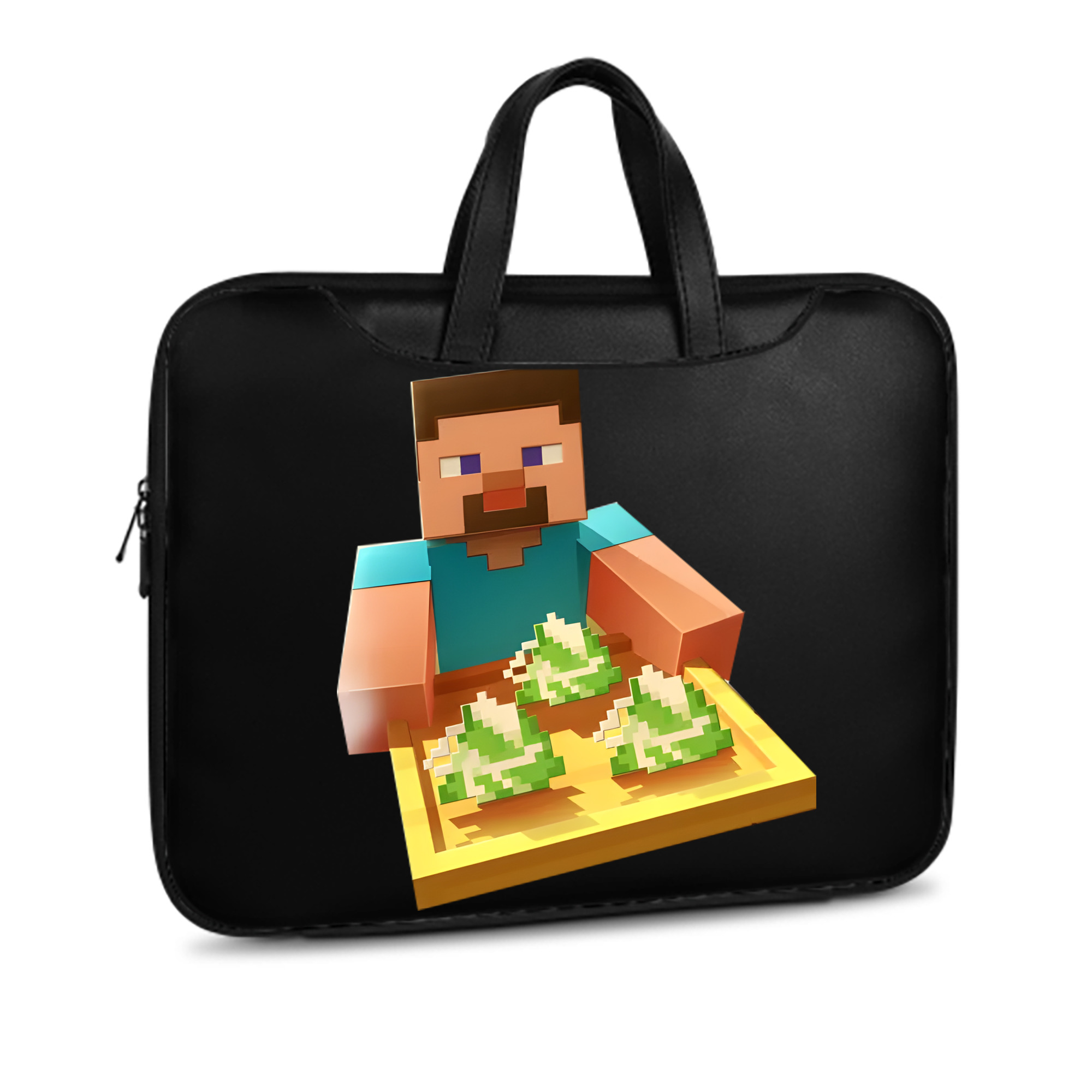 （画像用） マインクラフト ブロックの世界 Minecraft MC Block world レザーラップトップバッグ　ノートパソコンケース