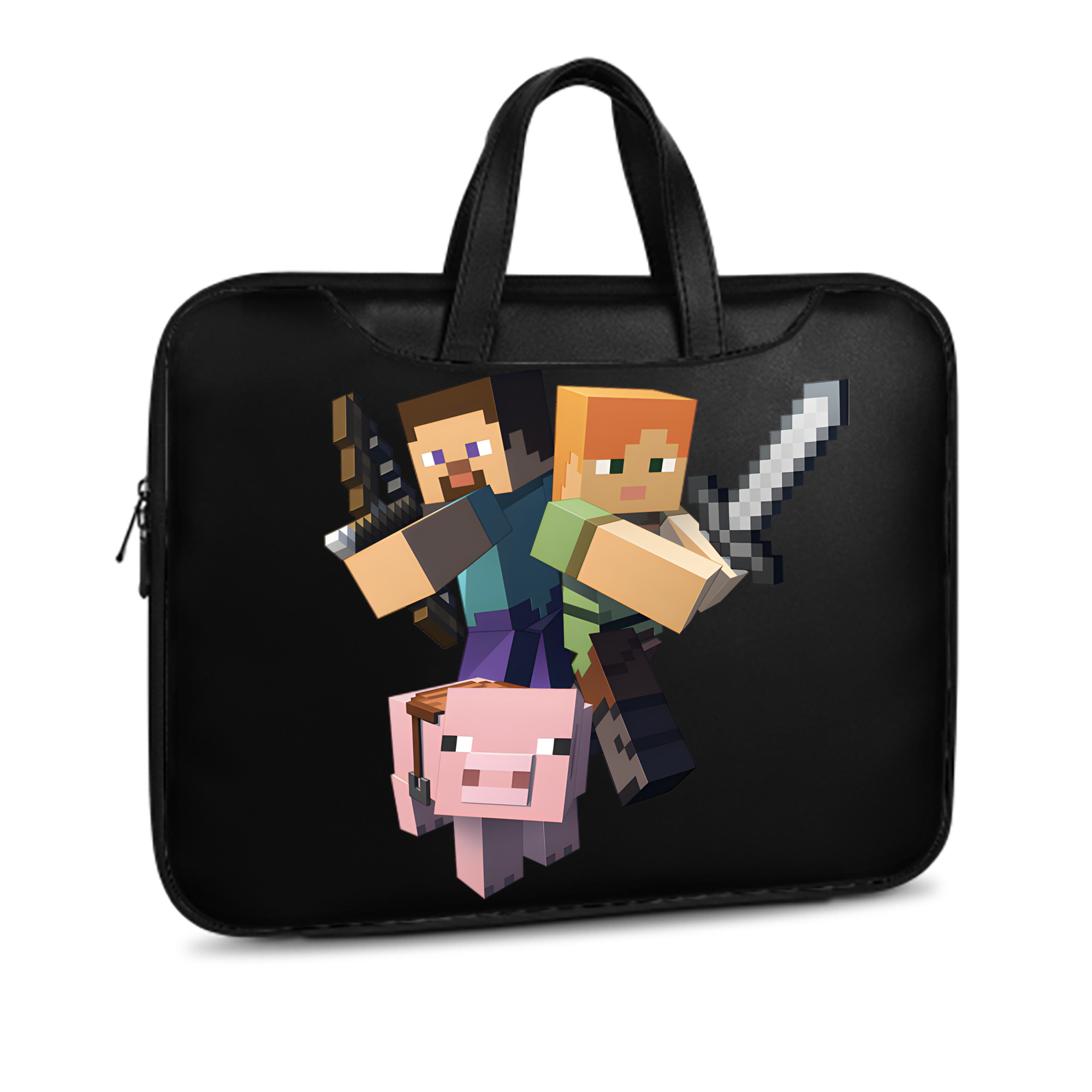 （画像用） マインクラフト ブロックの世界 Minecraft MC Block world レザーラップトップバッグ　ノートパソコンケース