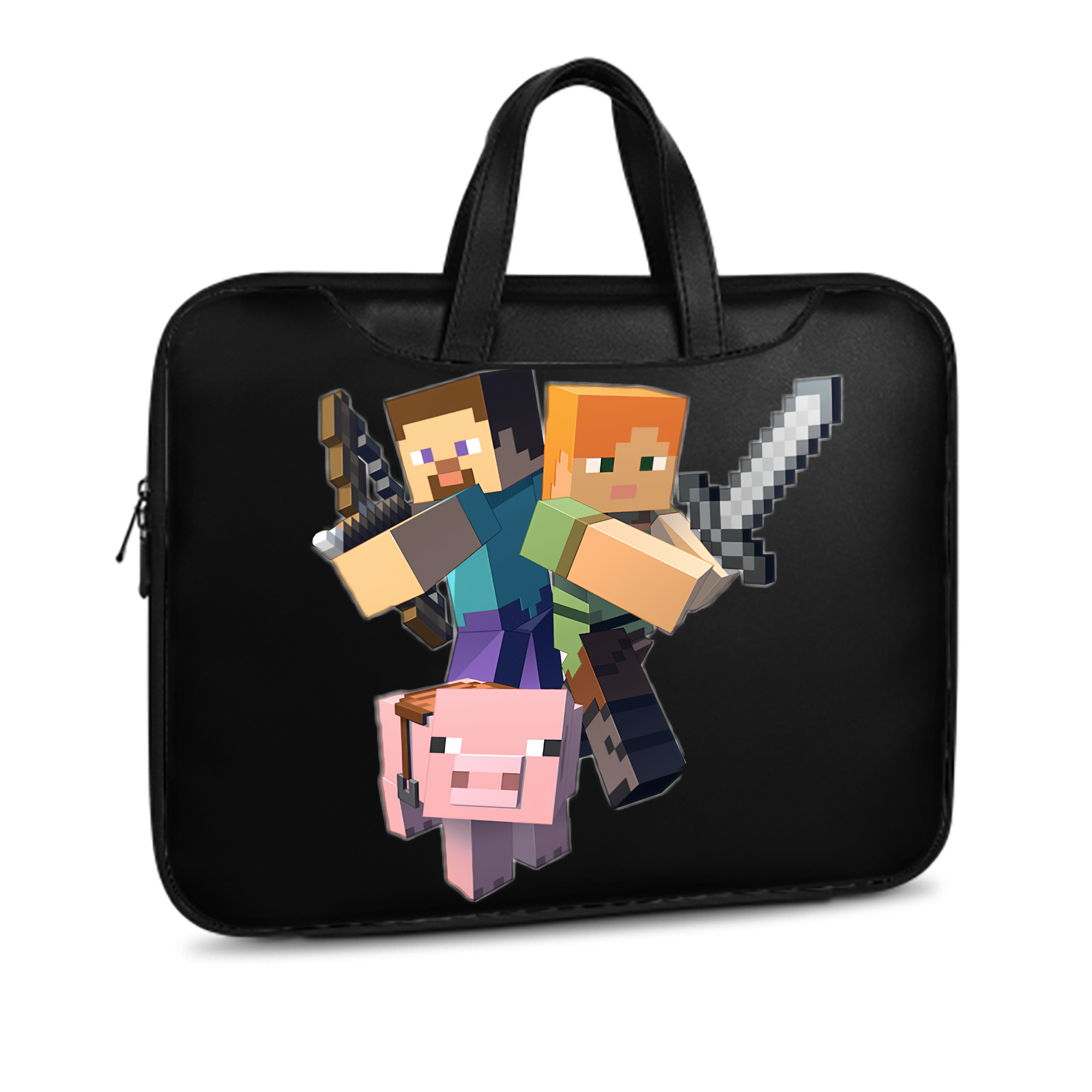 （画像用） マインクラフト ブロックの世界 Minecraft MC Block world レザーラップトップバッグ　ノートパソコンケース