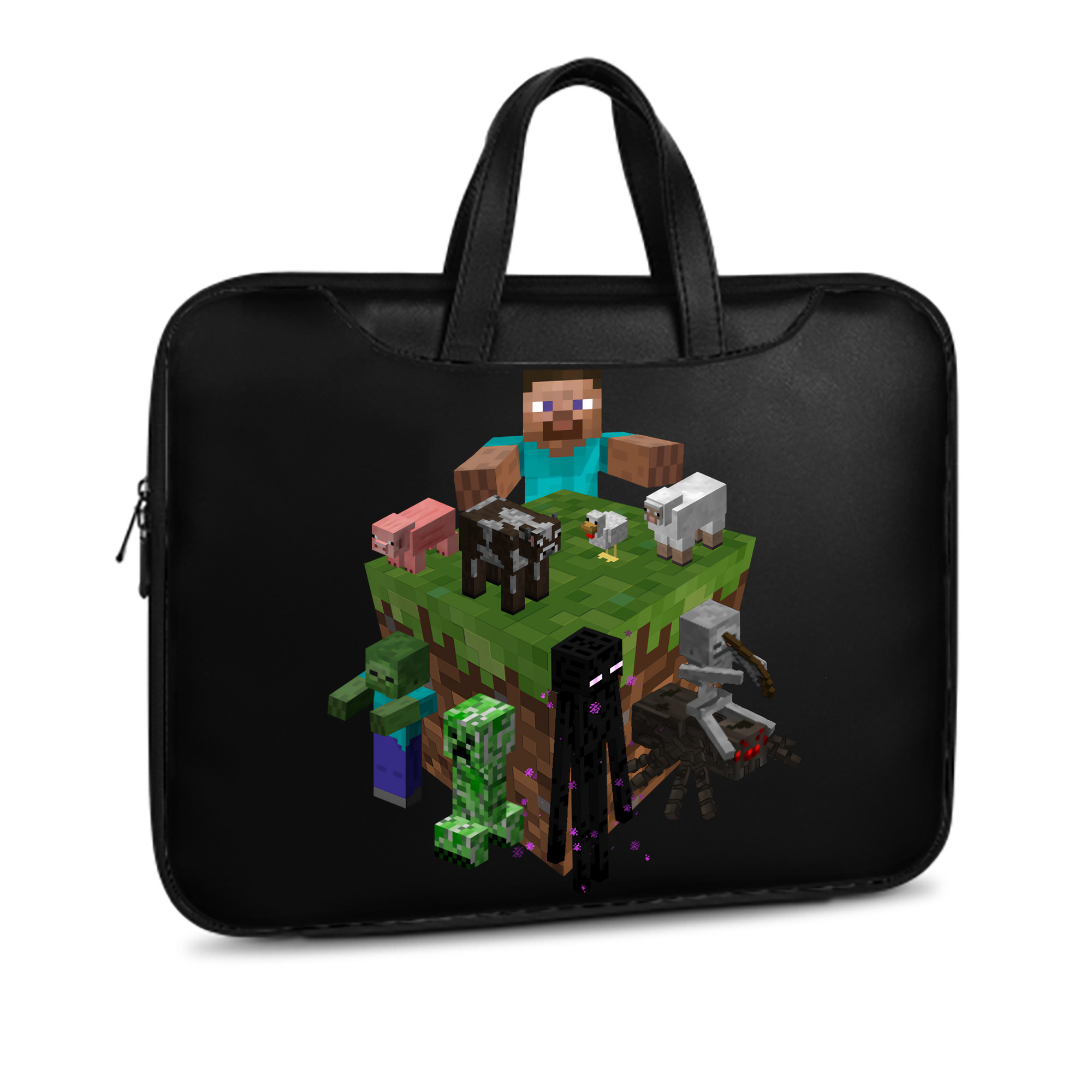 （画像用） マインクラフト ブロックの世界 Minecraft MC Block world レザーラップトップバッグ　ノートパソコンケース